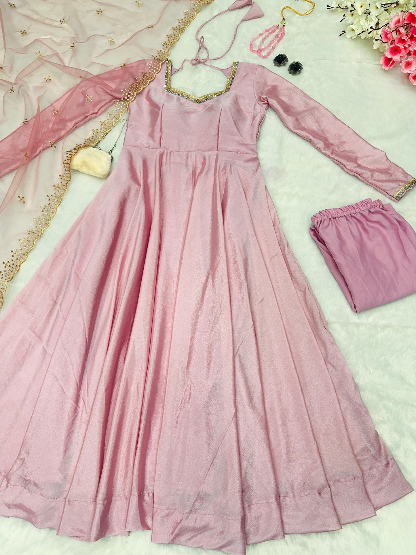 Delightful Light Pink Anarkali Gown With Net Dupatta by My Store
