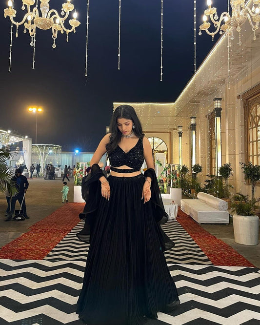 Party Wear Black Lehenga With Sequence Work Blouse by My Store