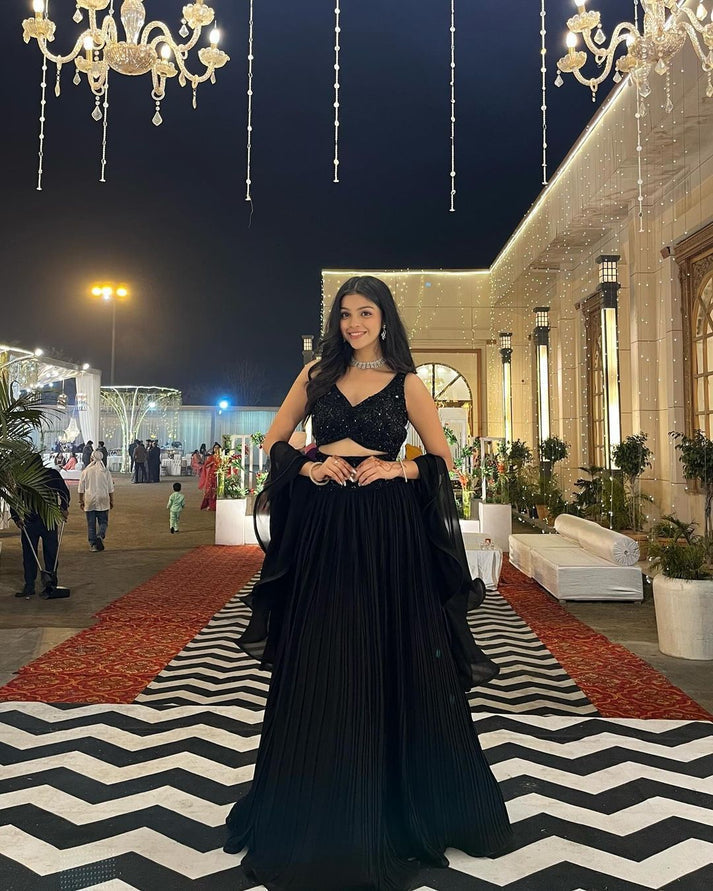 Party Wear Black Lehenga With Sequence Work Blouse by My Store