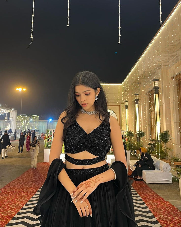 Party Wear Black Lehenga With Sequence Work Blouse by My Store