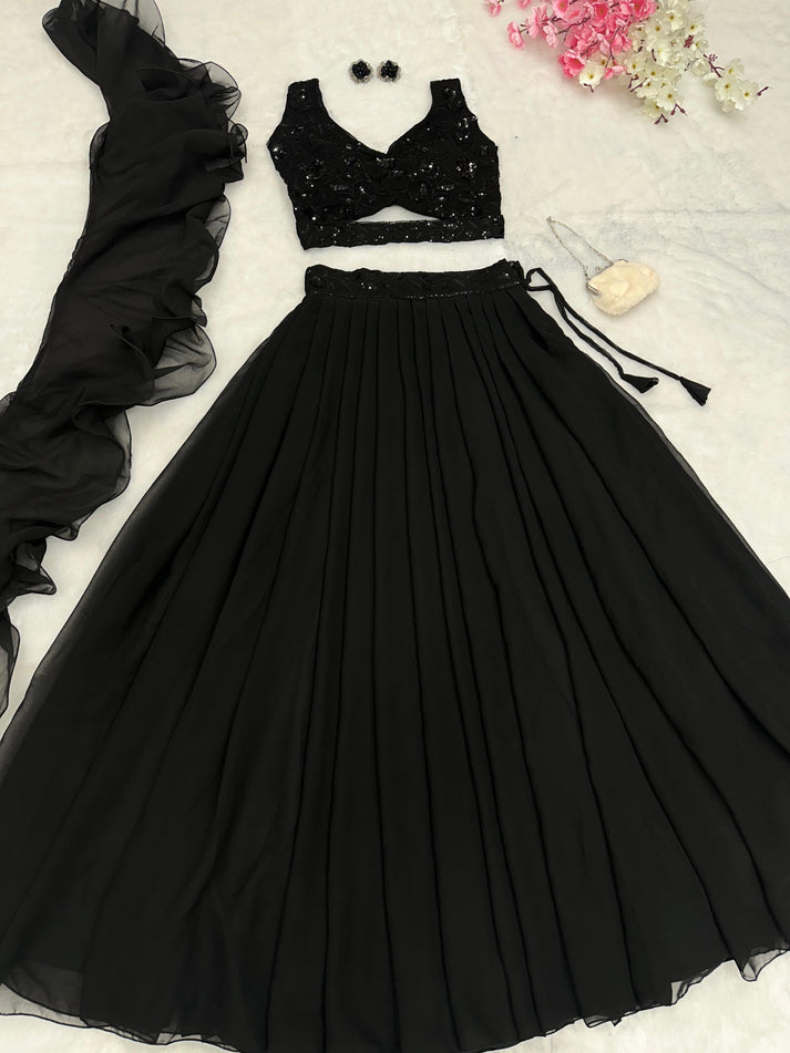 Party Wear Black Lehenga With Sequence Work Blouse by My Store