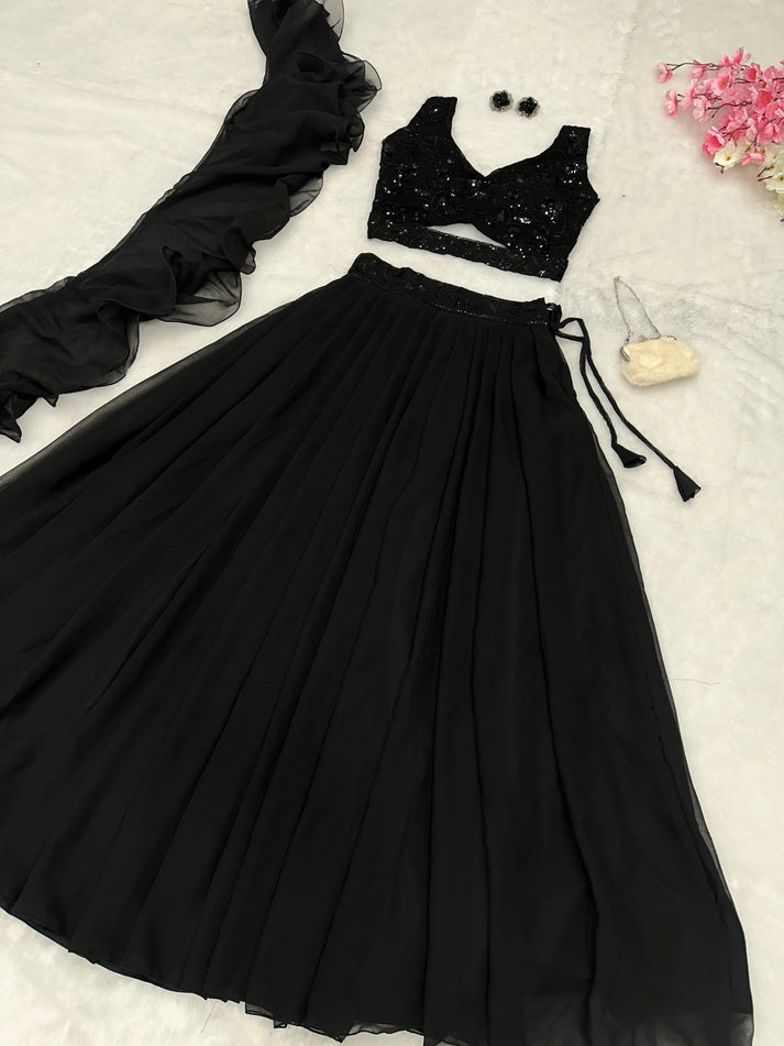 Party Wear Black Lehenga With Sequence Work Blouse by My Store