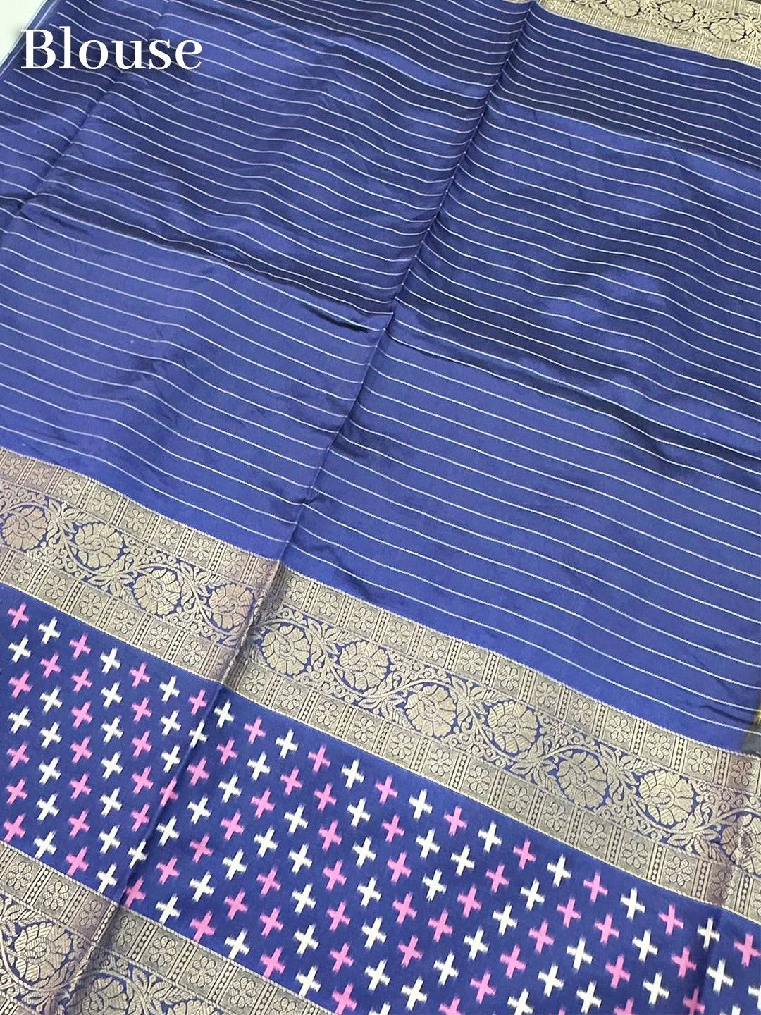 Green Chex Ikkat Saree With Double Border by My Store