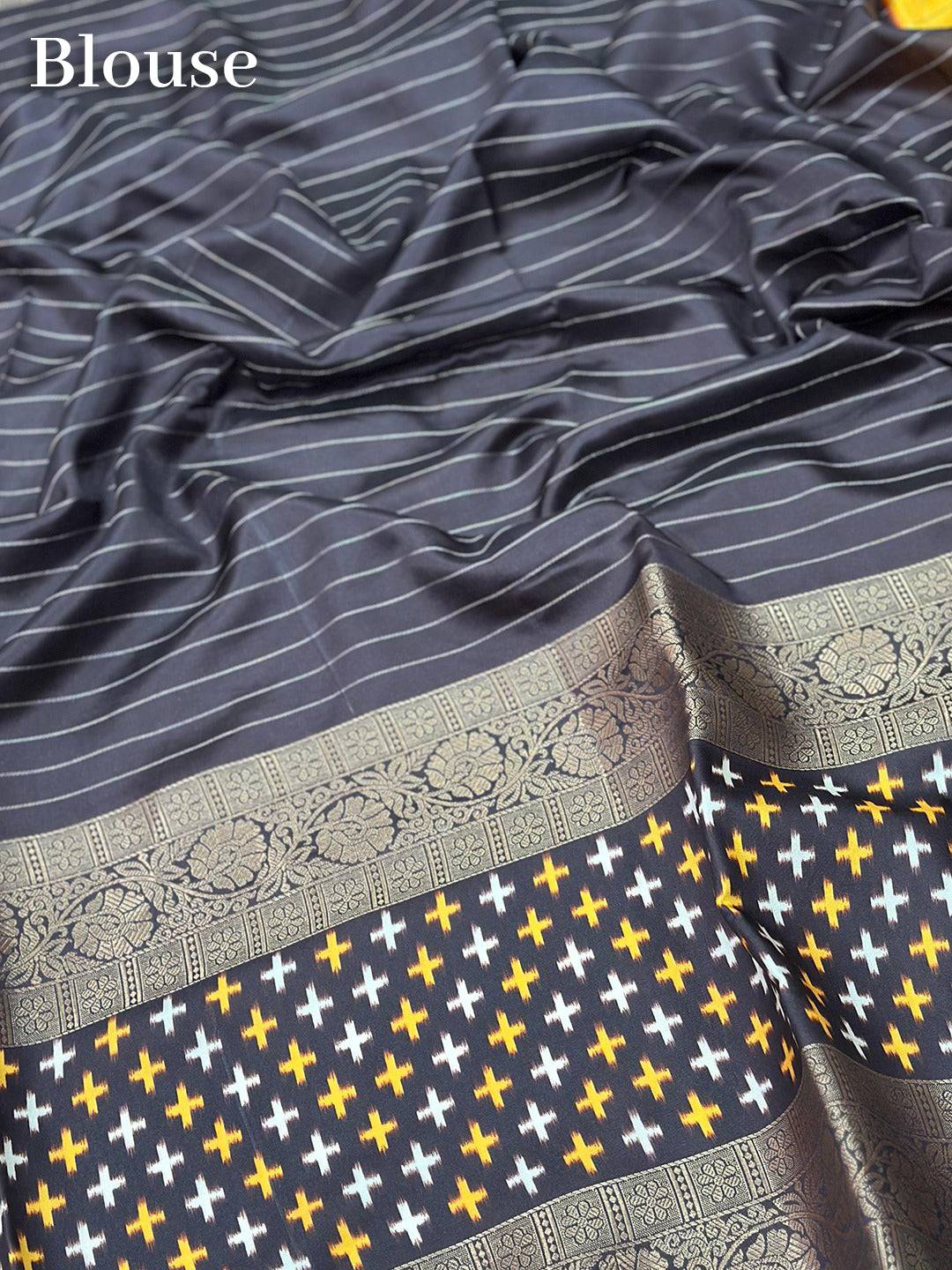 Yellow Chex Ikkat Saree With Double Border