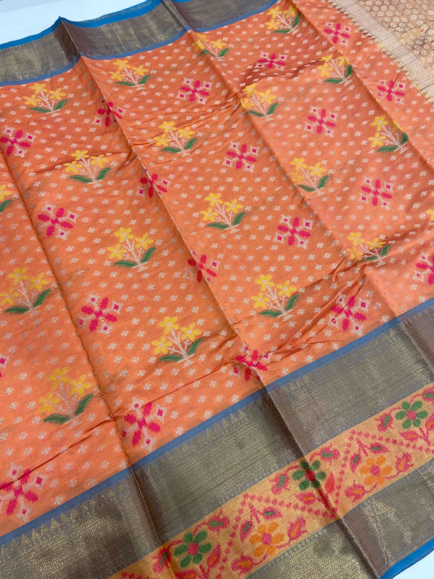 Orange Dubbal Ikkat Banarasi Saree by My Store