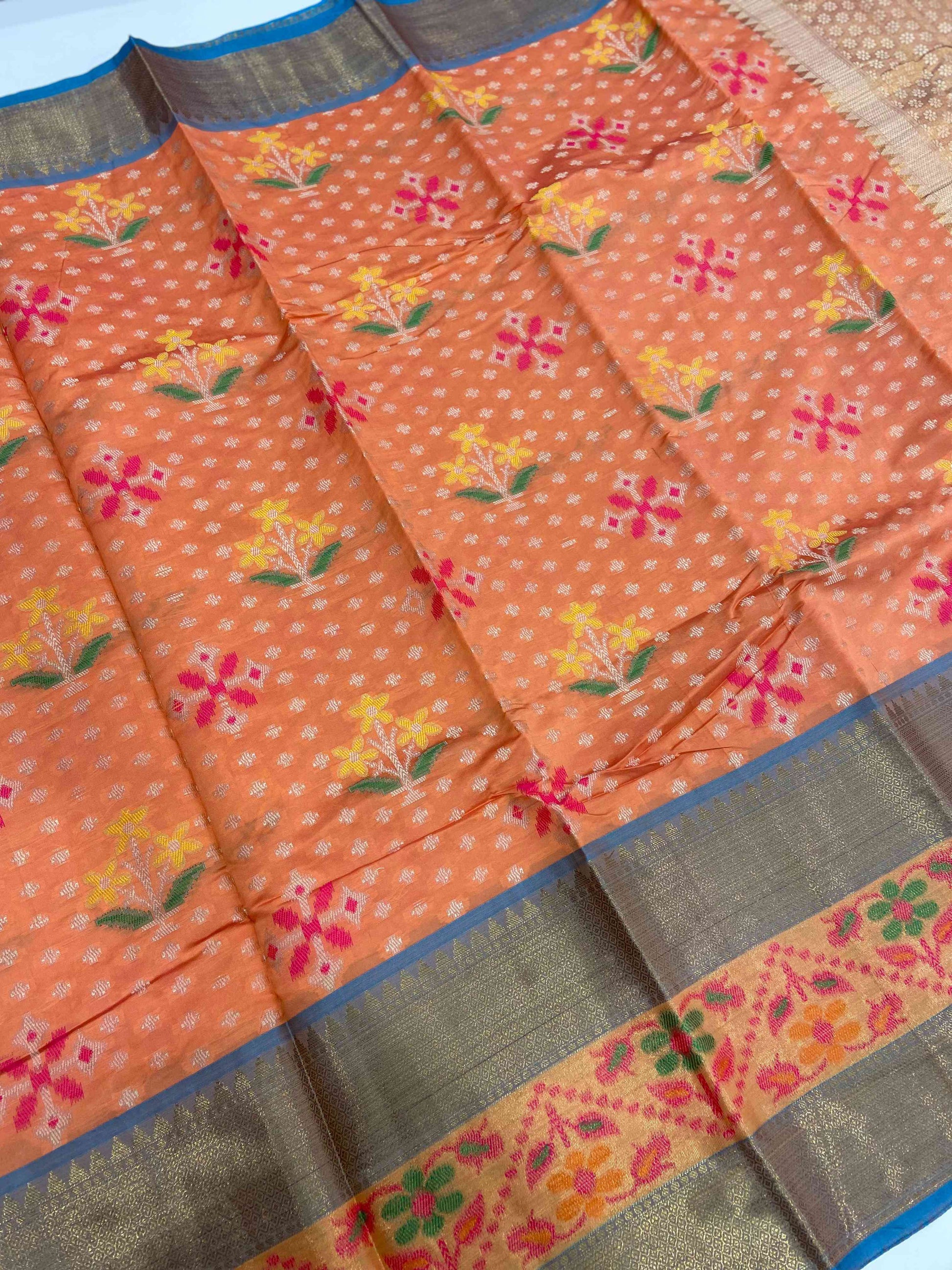 Orange Dubbal Ikkat Banarasi Saree by My Store
