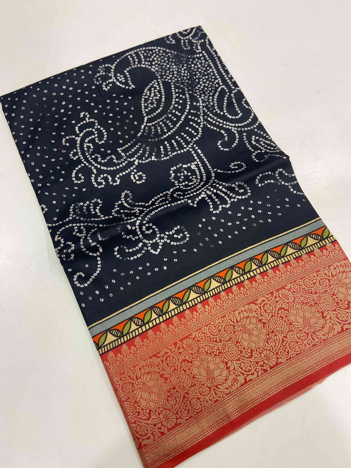 Peacock Bandhej Print Viscose Saree by My Store