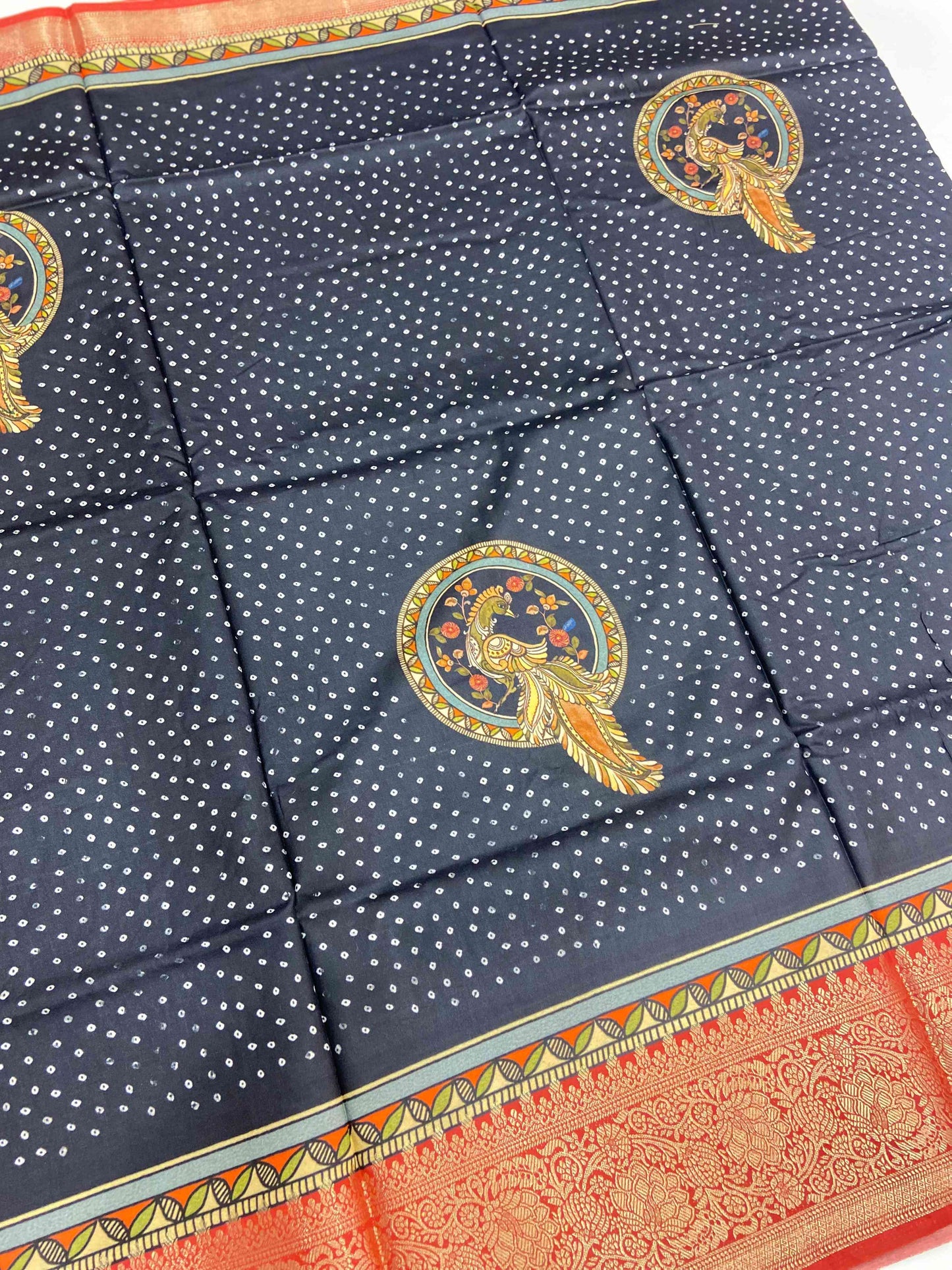 Peacock Bandhej Print Viscose Saree by My Store