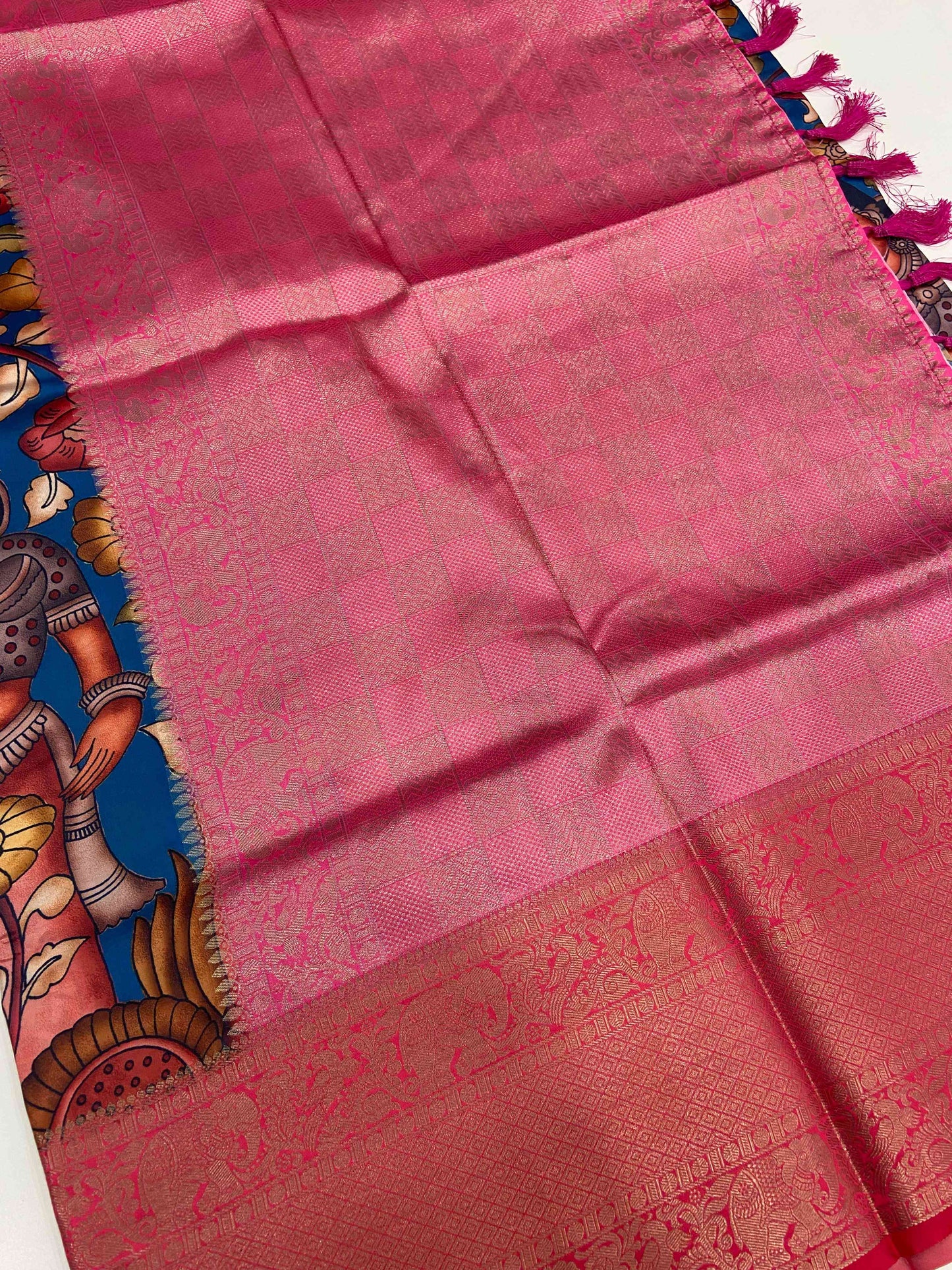 Dark Pen Kalamkari Soft Silk Saree by My Store