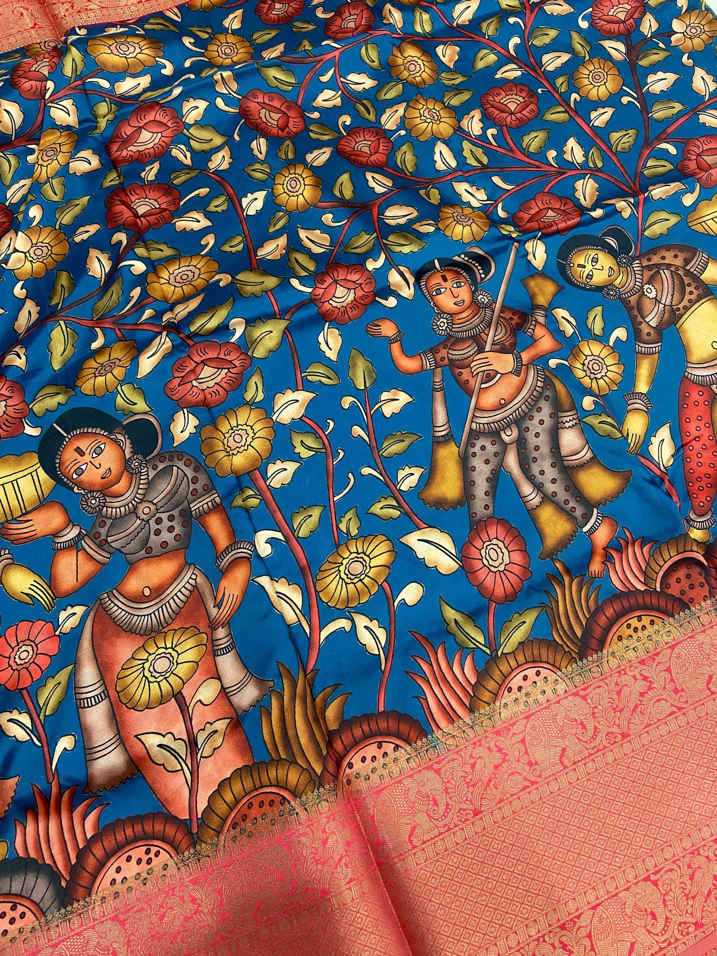Dark Pen Kalamkari Soft Silk Saree by My Store