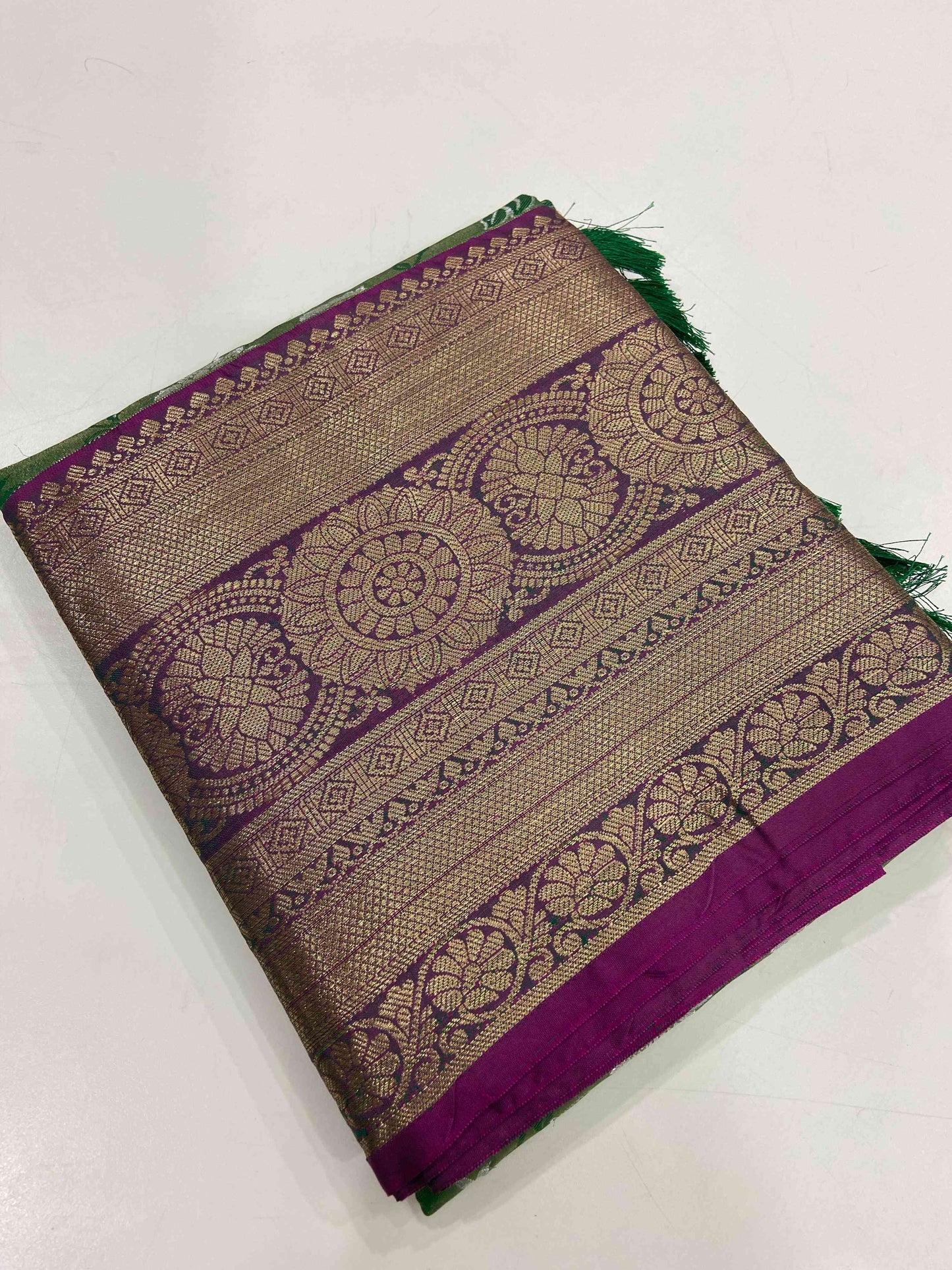 Green One Gram Gold Tissue Silk Saree by My Store