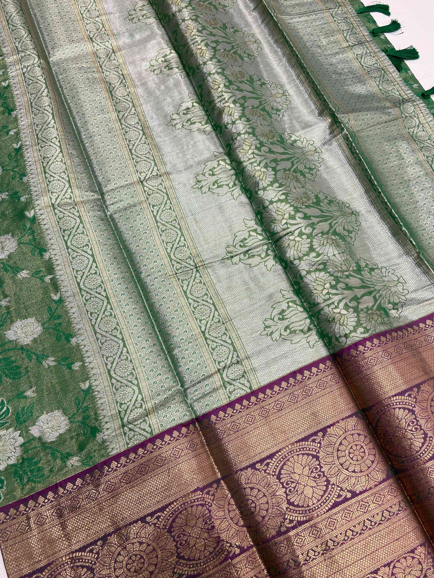 Green One Gram Gold Tissue Silk Saree by My Store