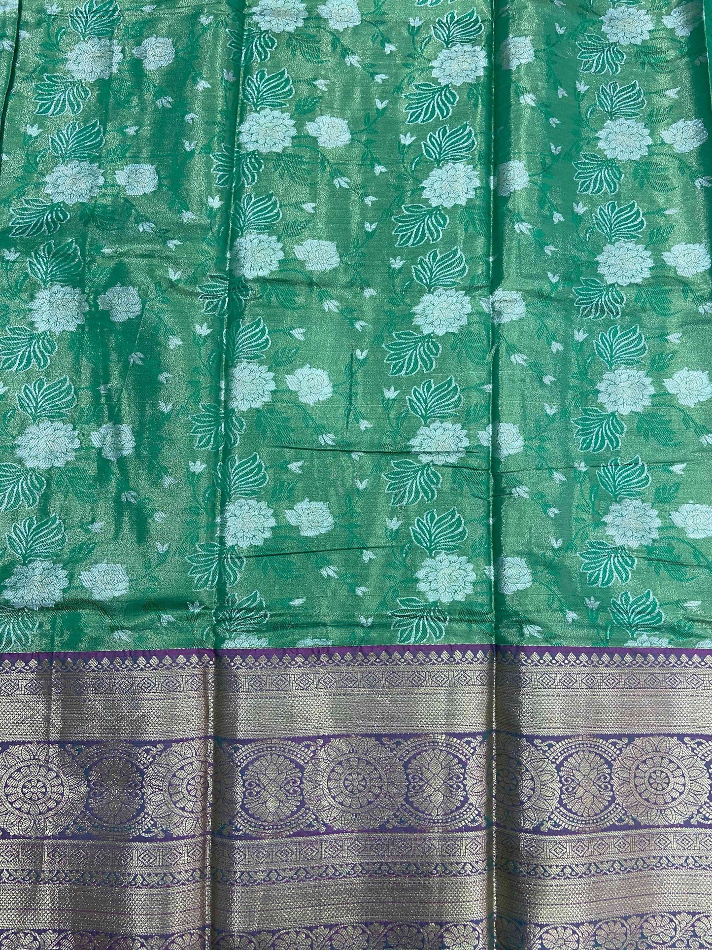 Green One Gram Gold Tissue Silk Saree by My Store