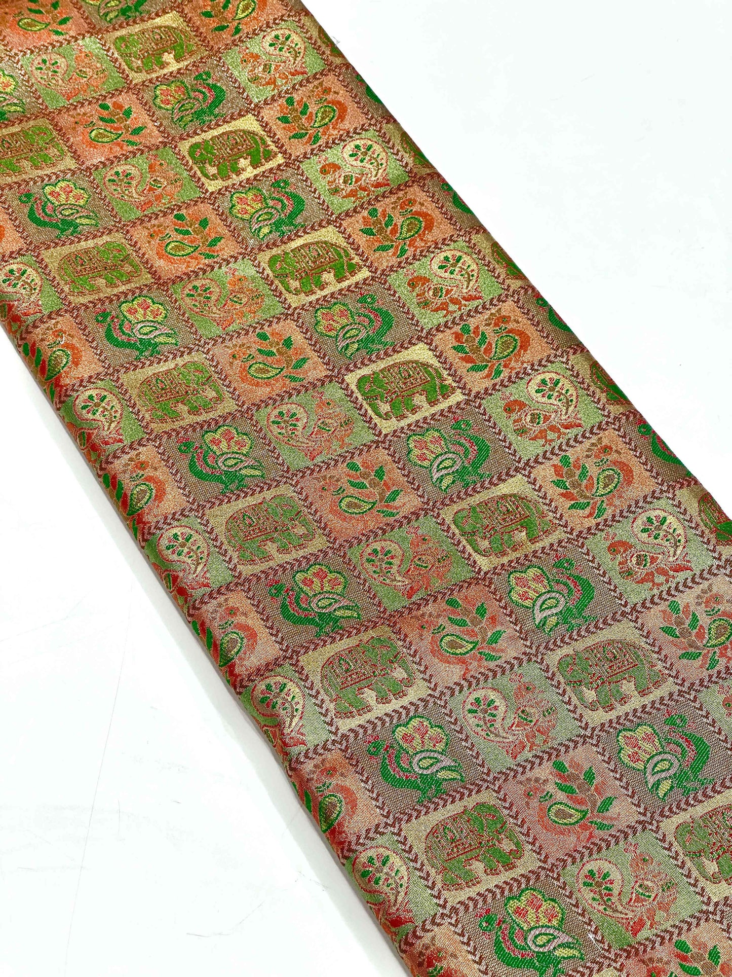 Red Animal Motif Saree With Gold Zari Border by My Store