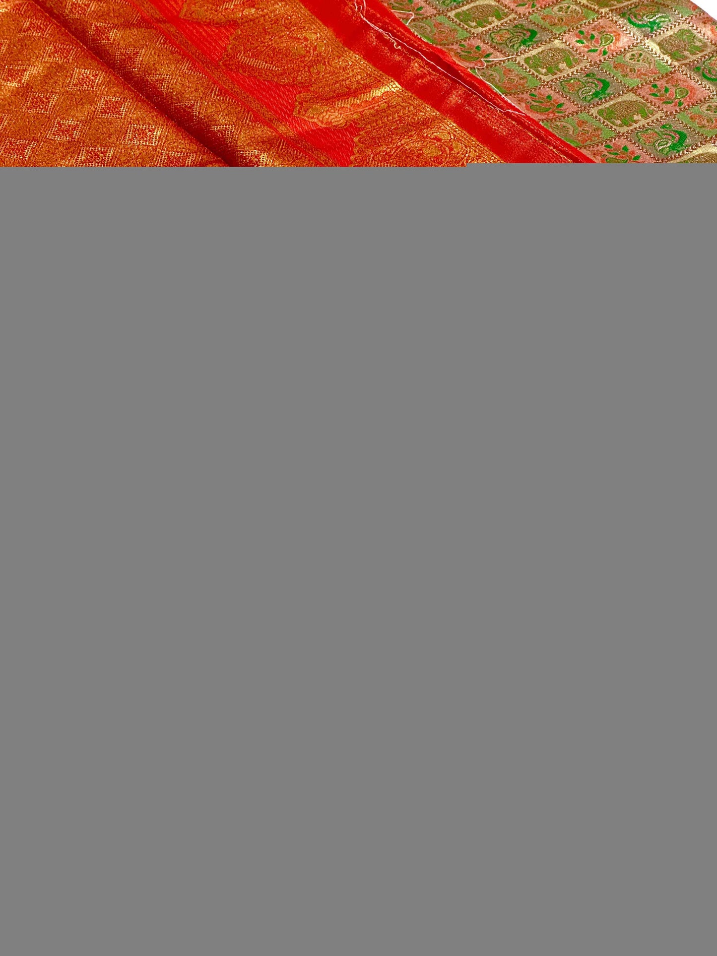 Red Animal Motif Saree With Gold Zari Border by My Store