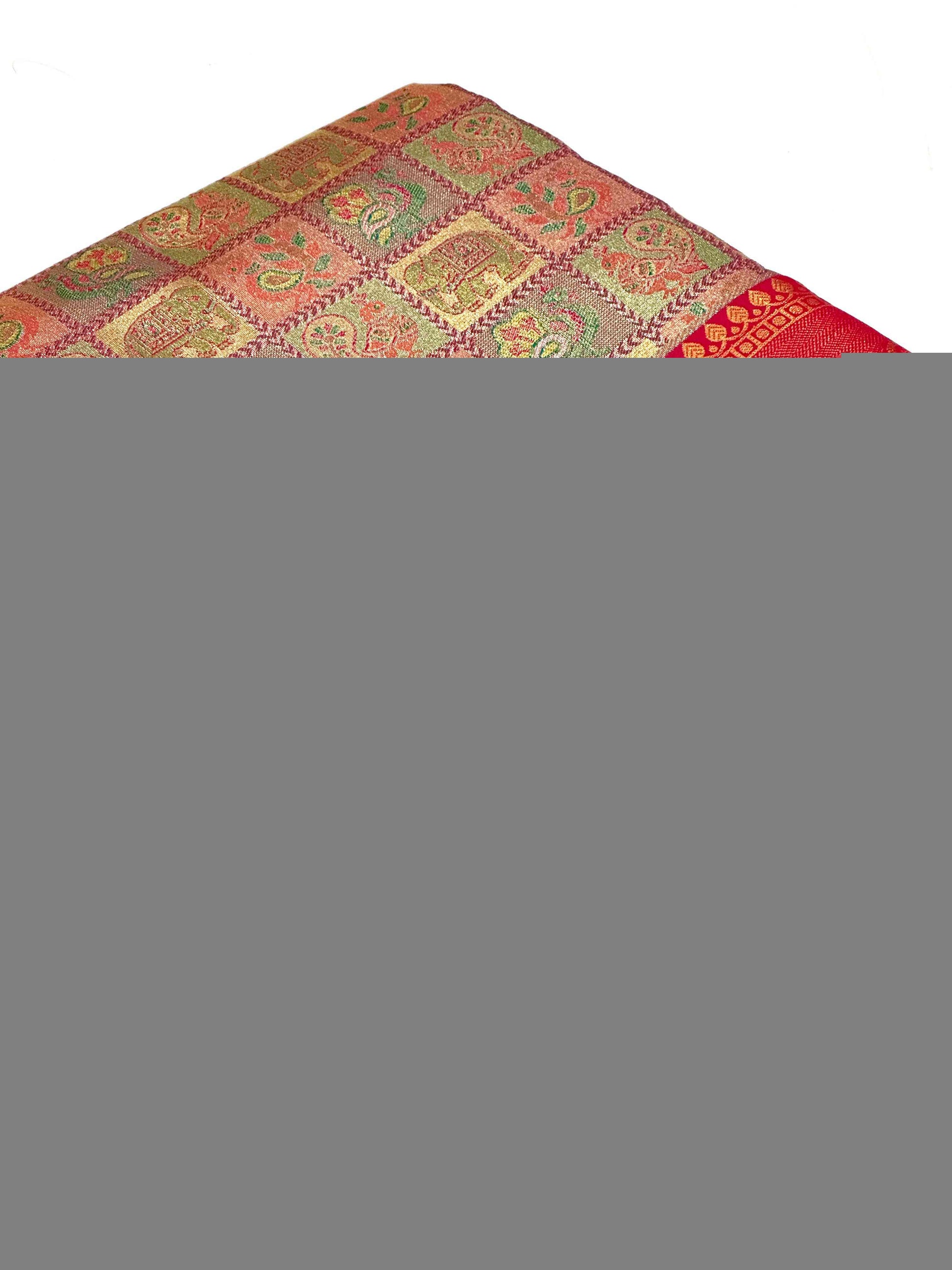 Pink Animal Motif Saree With Gold Zari Border by My Store
