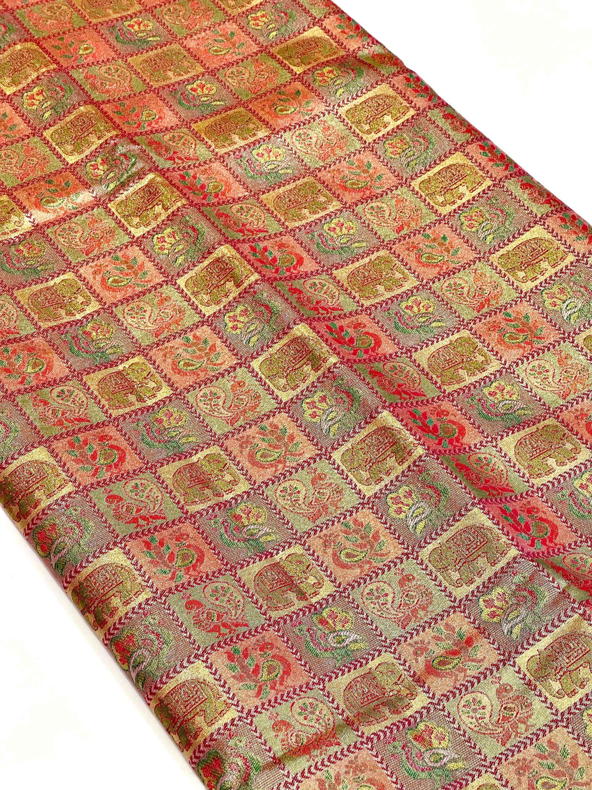 Pink Animal Motif Saree With Gold Zari Border by My Store