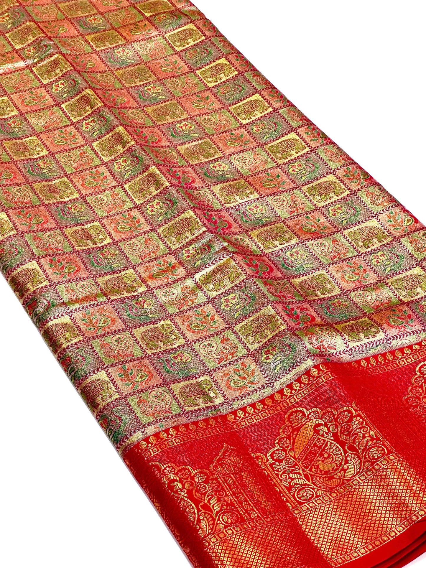 Pink Animal Motif Saree With Gold Zari Border by My Store