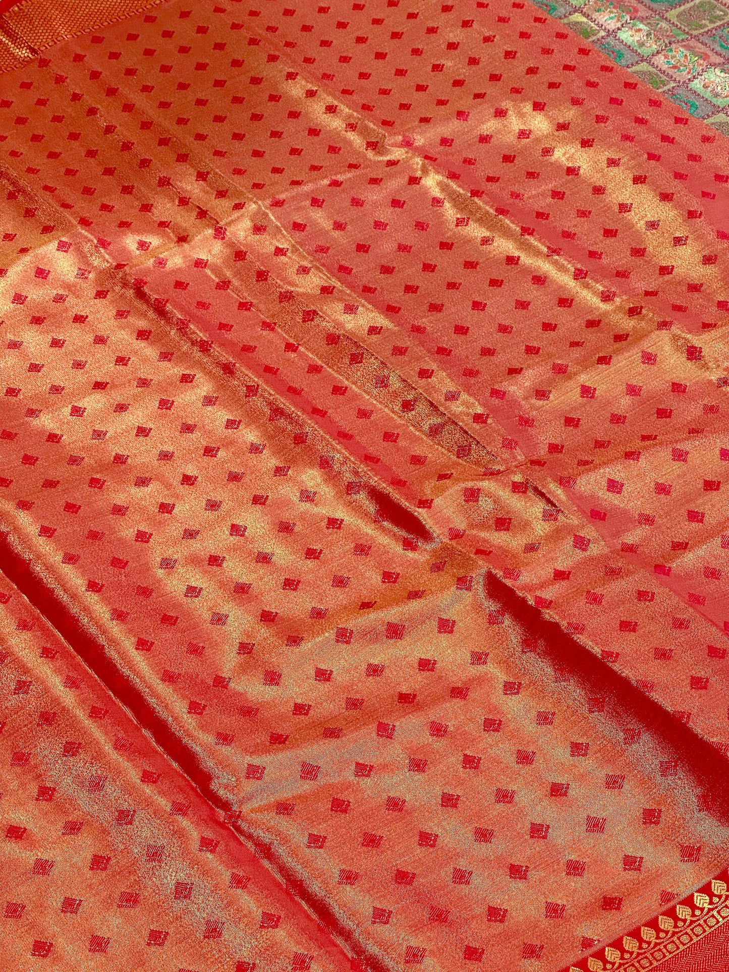 Pink Animal Motif Saree With Gold Zari Border by My Store