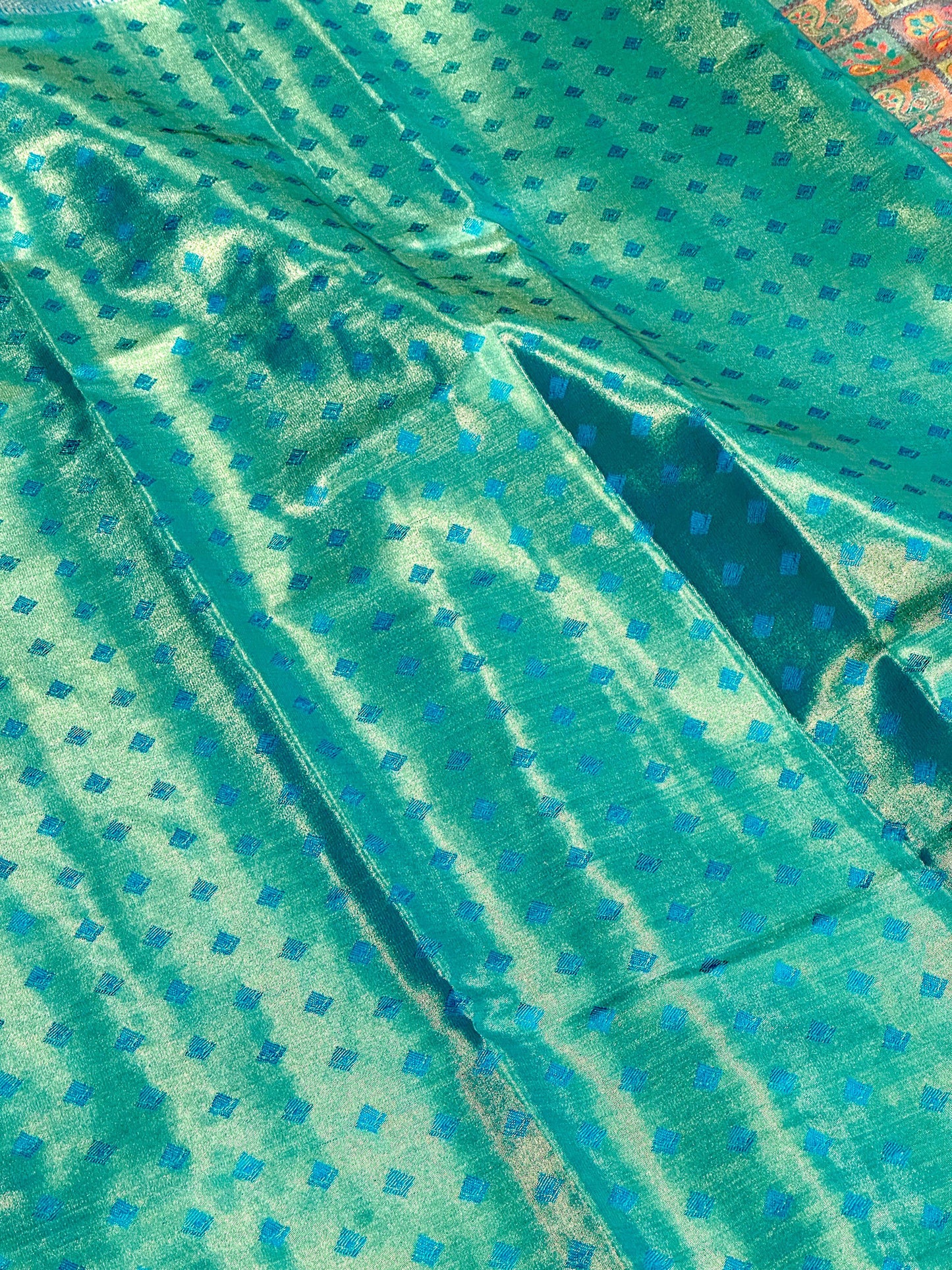 Sky Blue Animal Motif Saree With Gold Zari Border by My Store