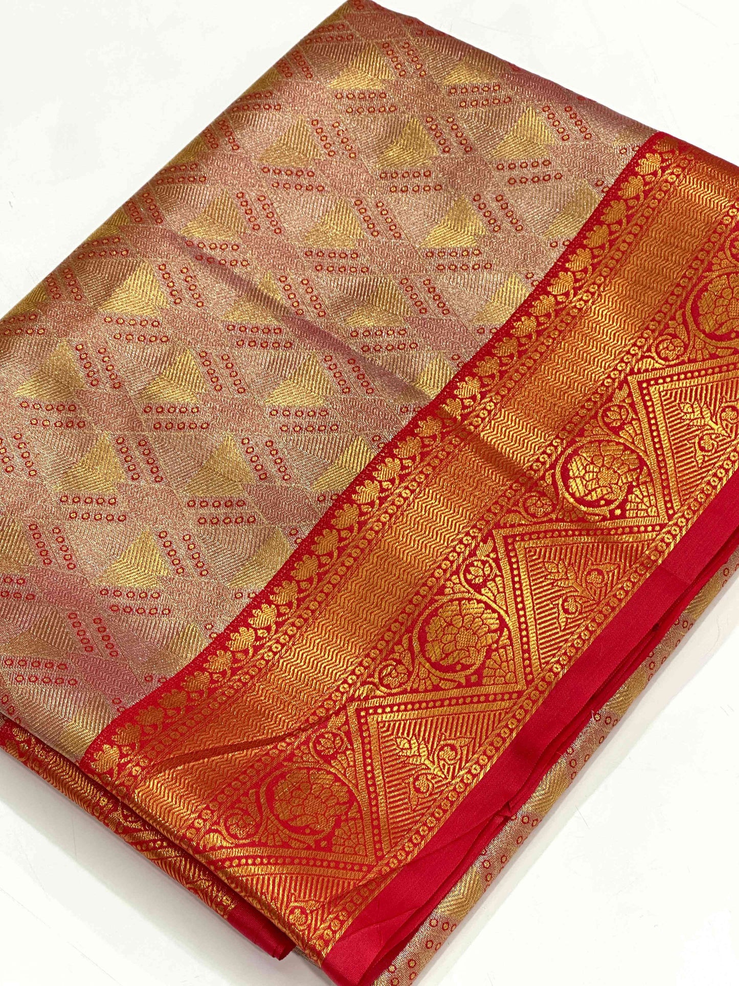 Red Golden Geometrics With Floral Elegance Saree by My Store