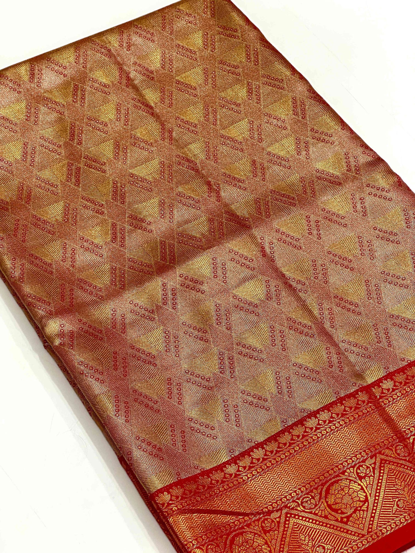 Red Golden Geometrics With Floral Elegance Saree by My Store