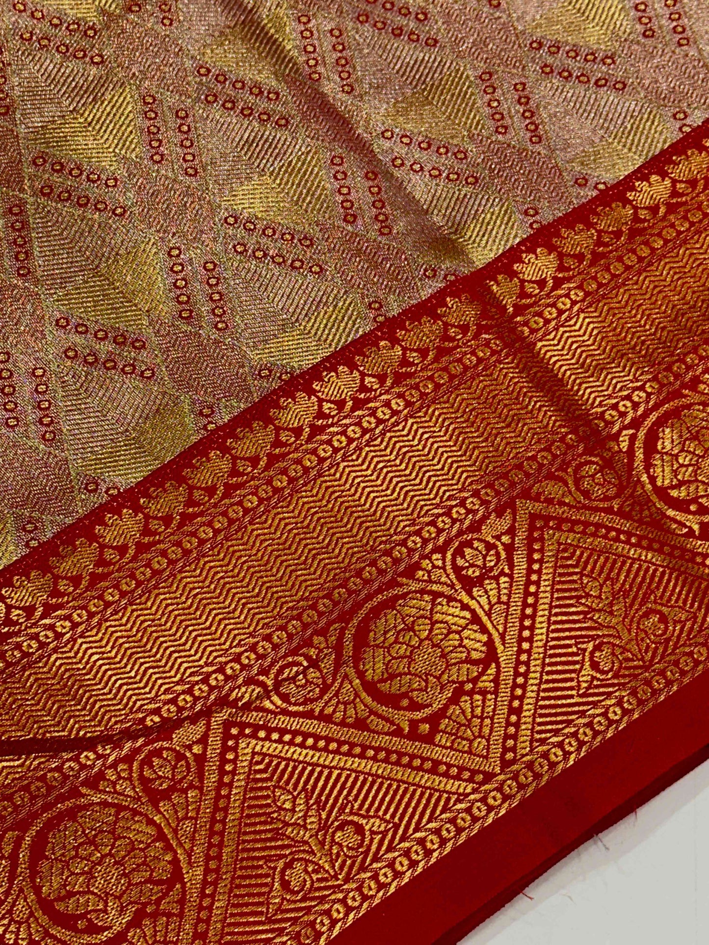 Red Golden Geometrics With Floral Elegance Saree by My Store