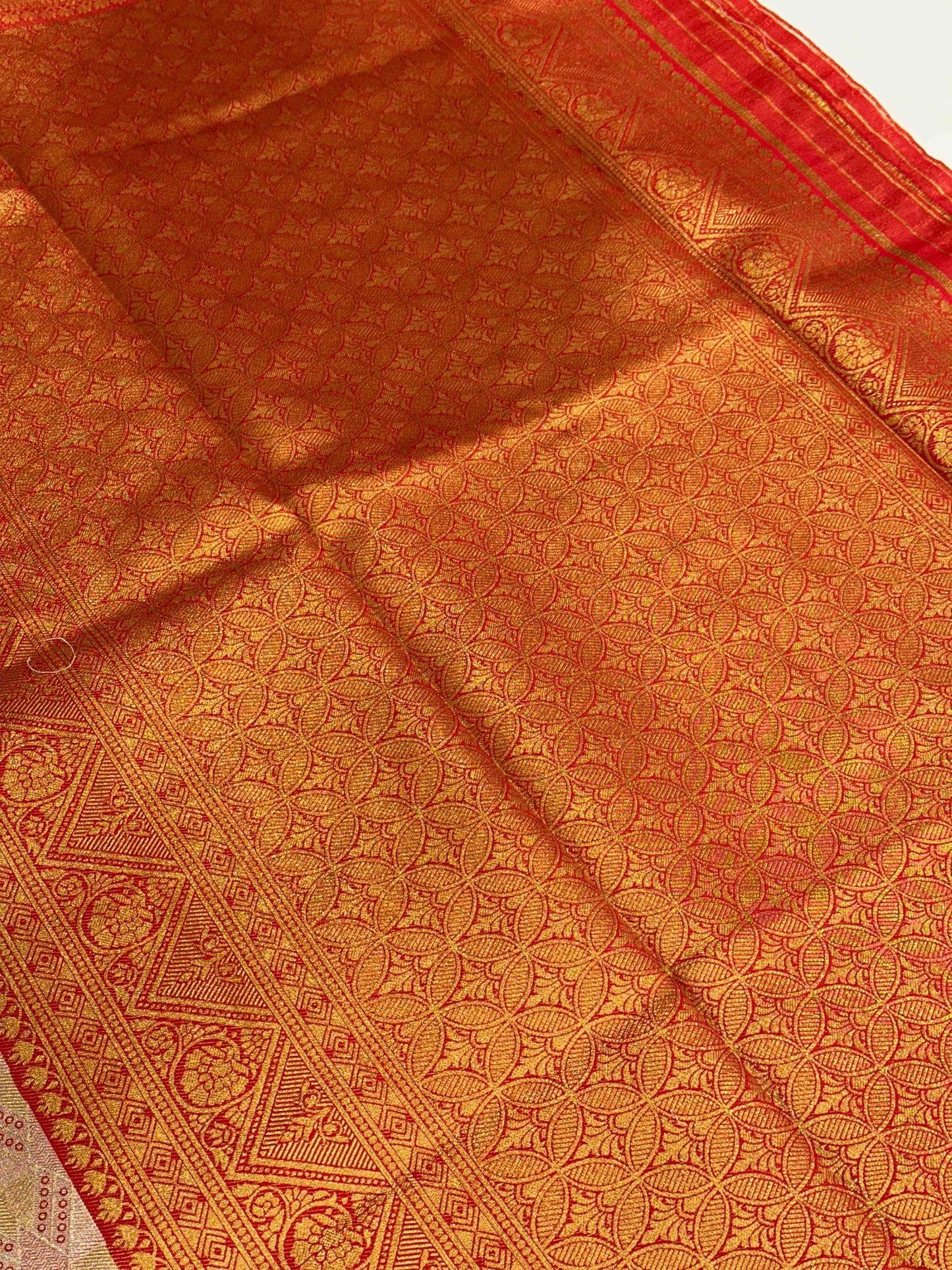 Red Golden Geometrics With Floral Elegance Saree by My Store