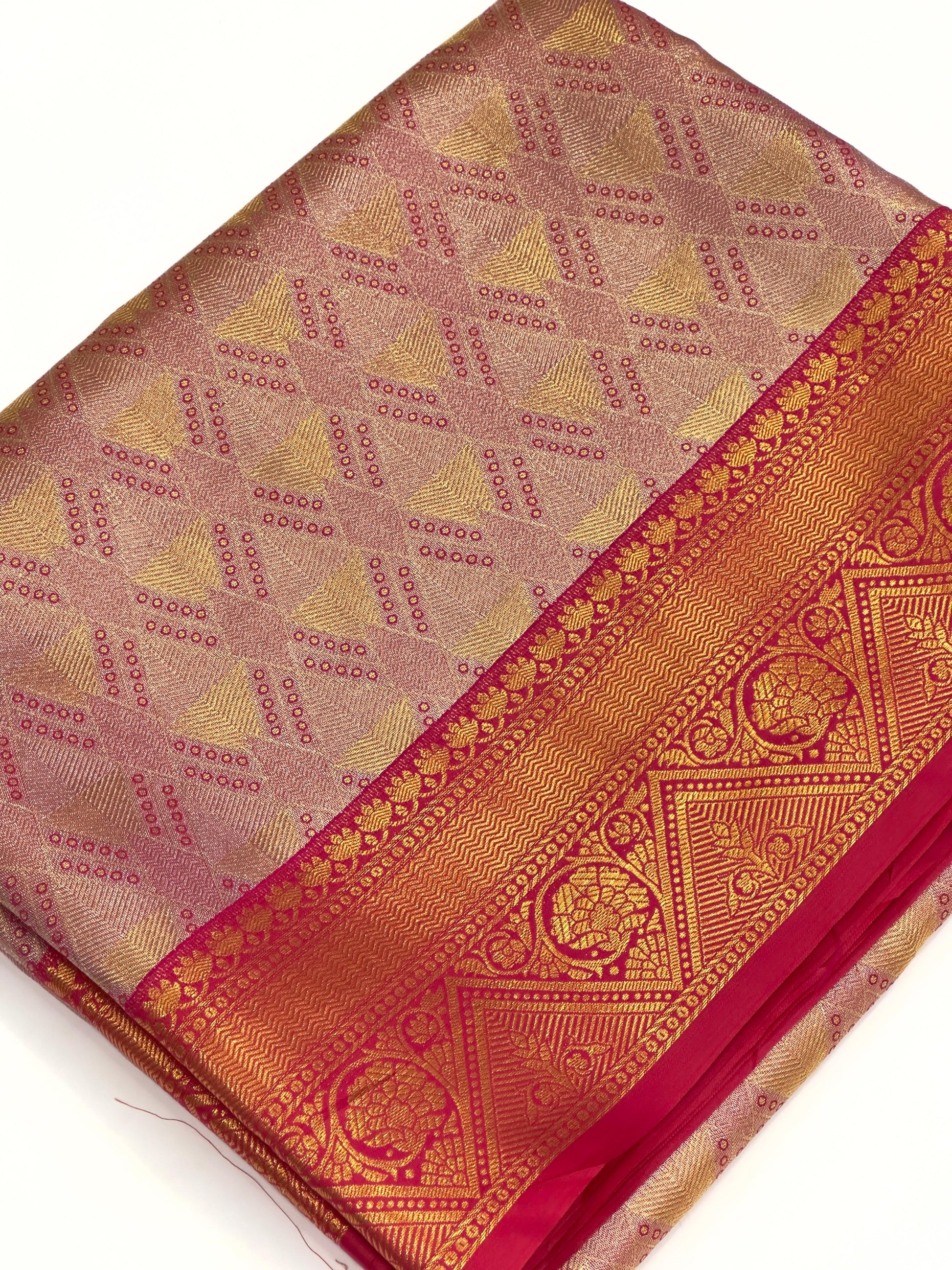 Pink Golden Geometrics With Floral Elegance Saree by My Store
