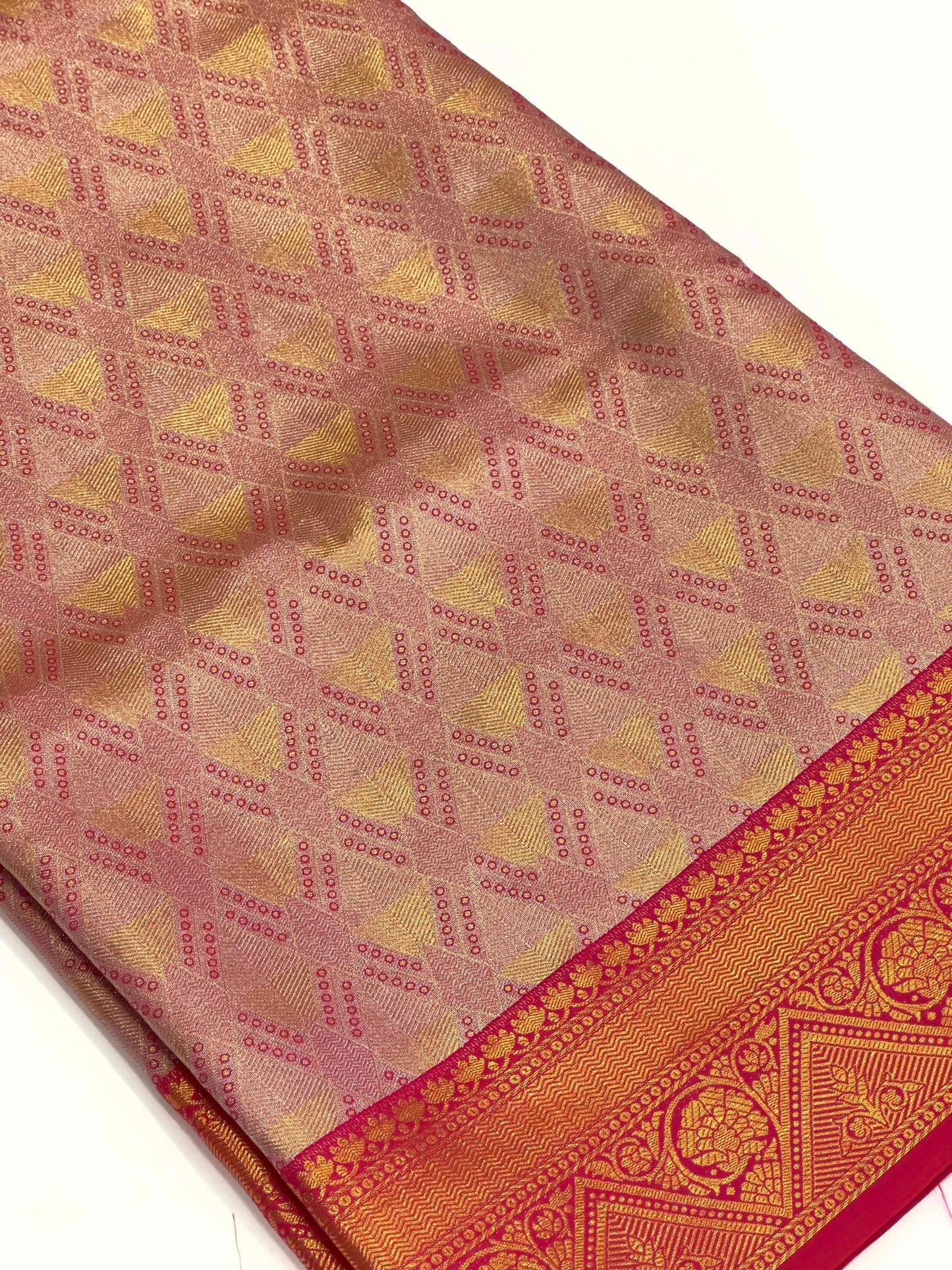 Pink Golden Geometrics With Floral Elegance Saree by My Store
