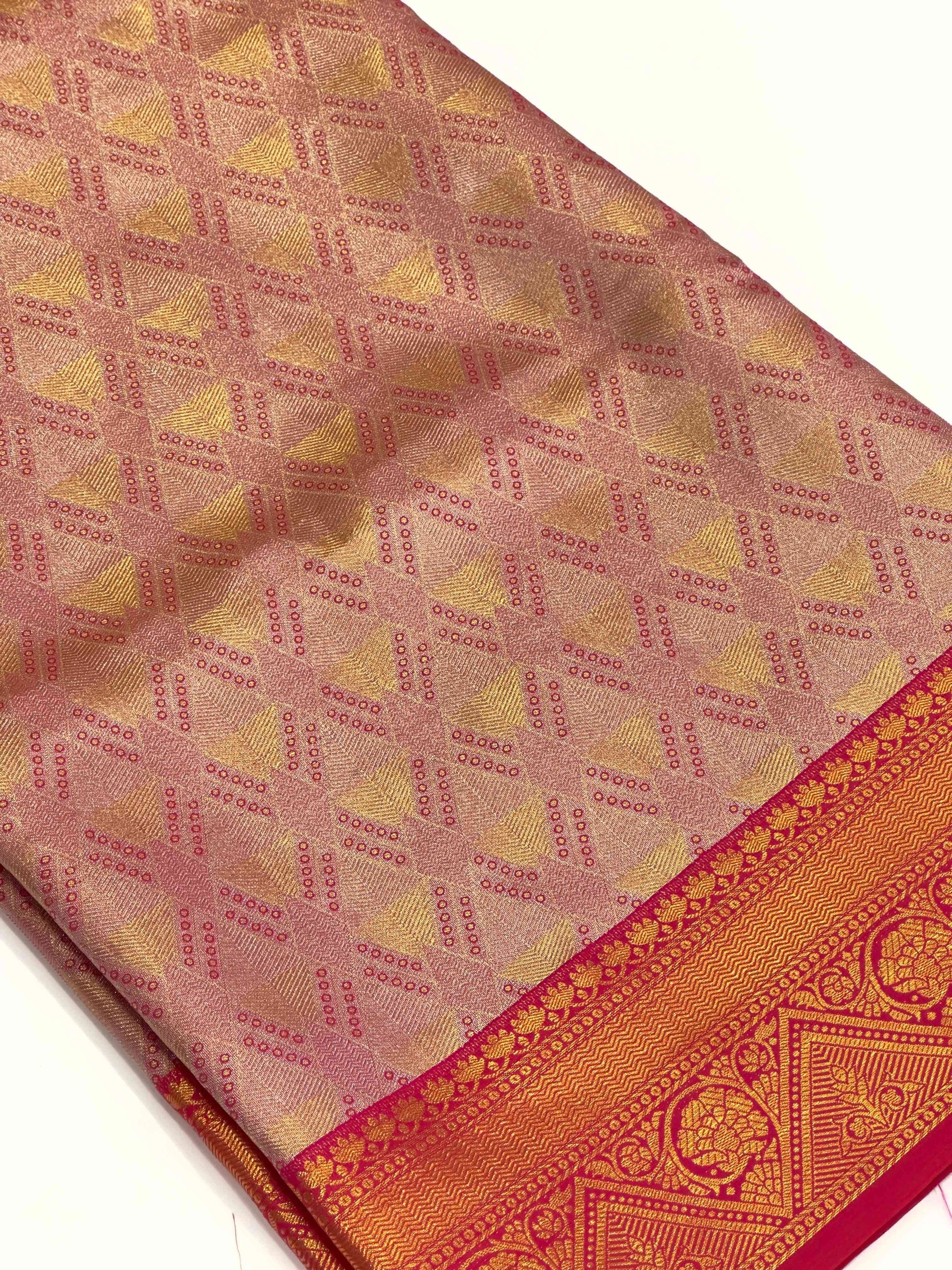 Pink Golden Geometrics With Floral Elegance Saree by My Store