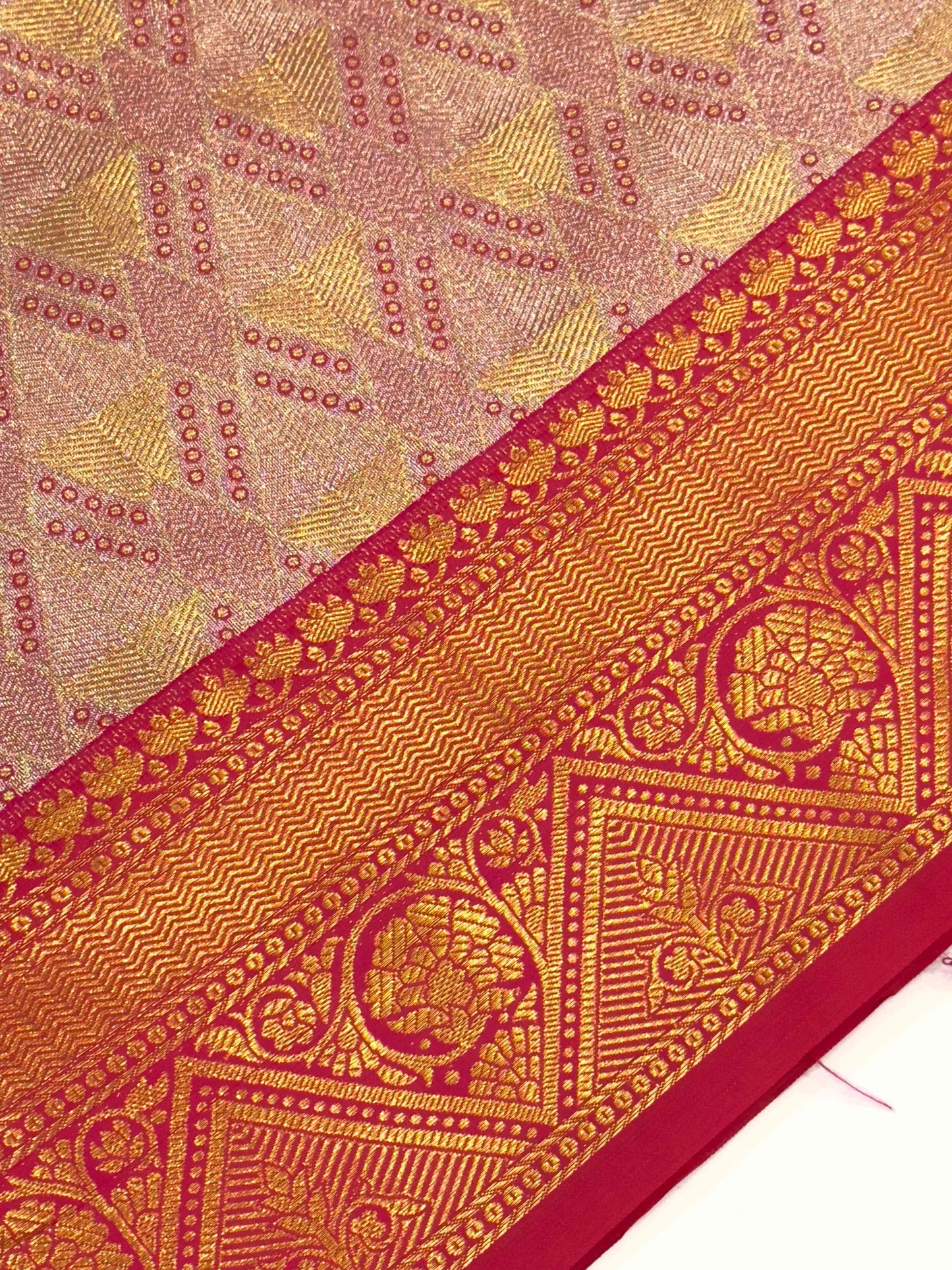 Pink Golden Geometrics With Floral Elegance Saree by My Store