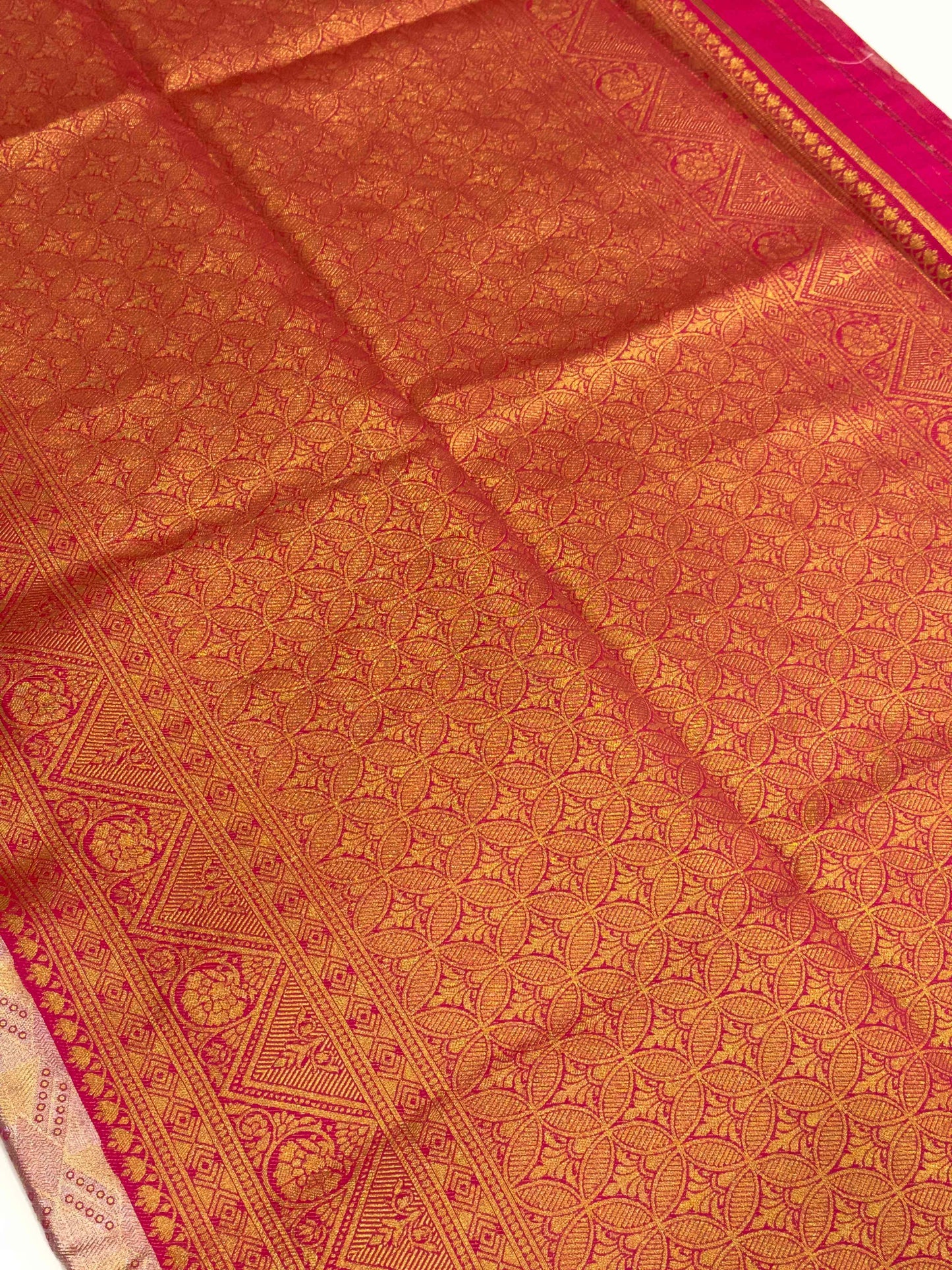 Pink Golden Geometrics With Floral Elegance Saree by My Store