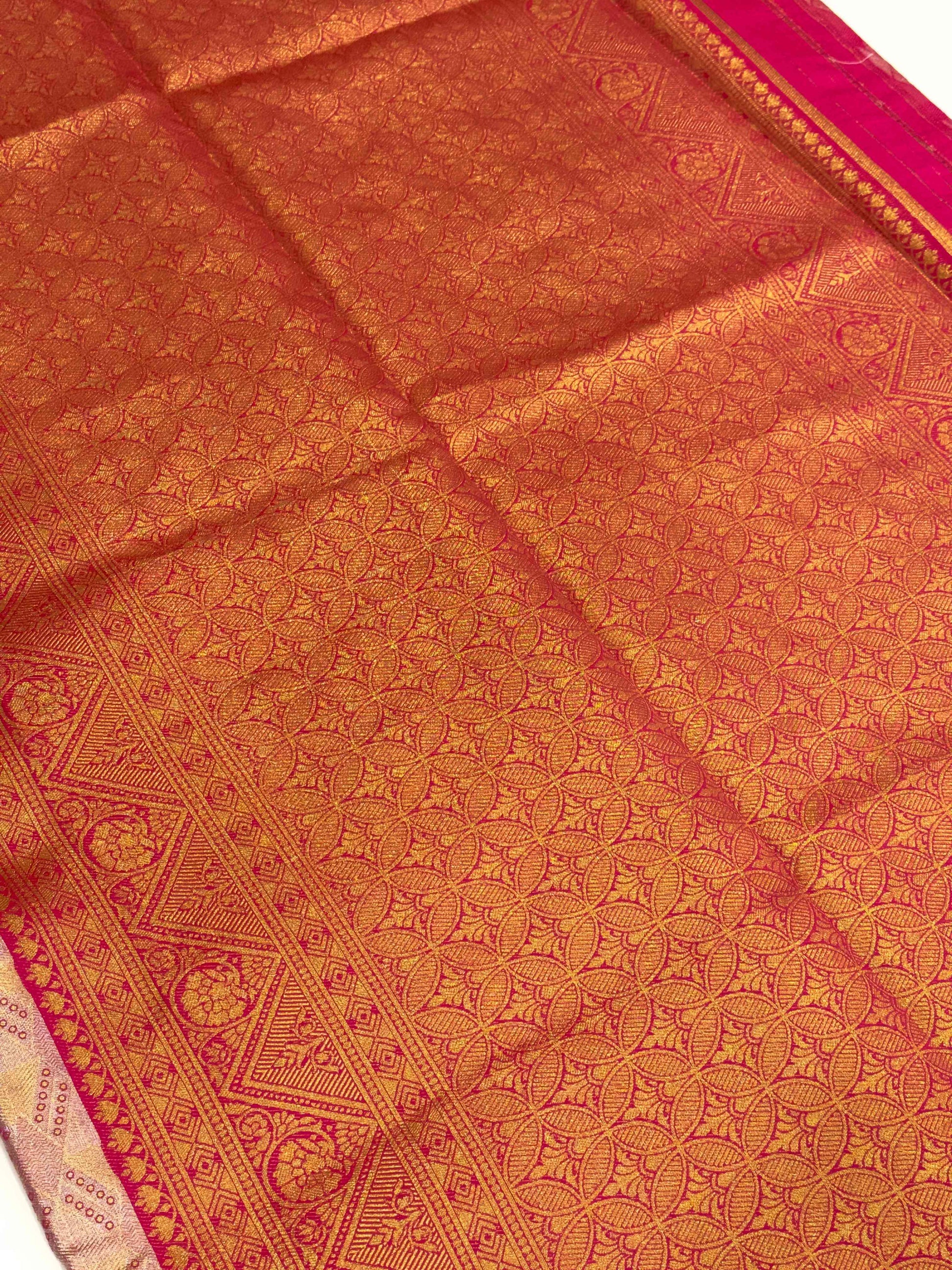 Pink Golden Geometrics With Floral Elegance Saree by My Store