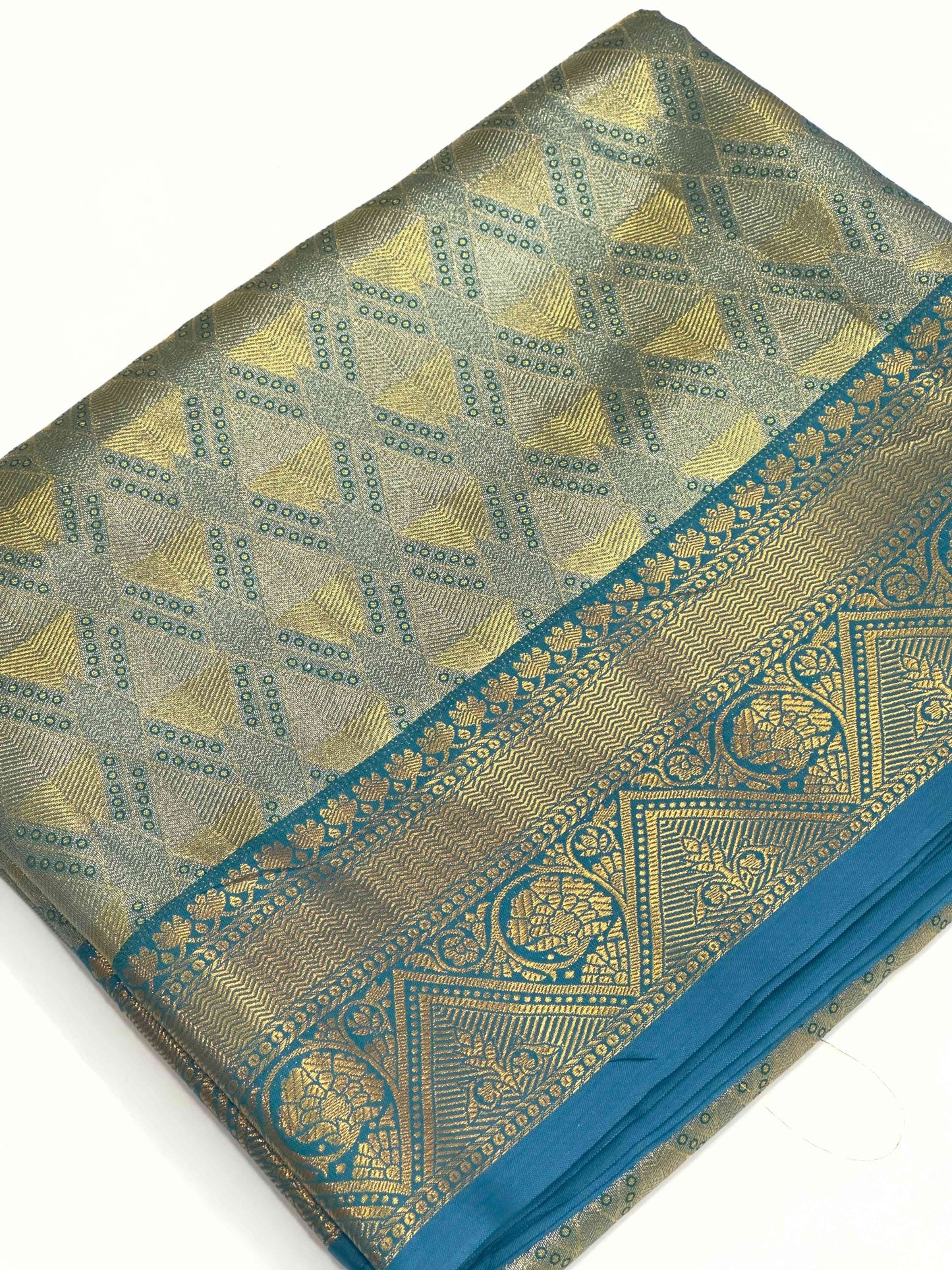 Rama Golden Geometrics With Floral Elegance Saree by My Store