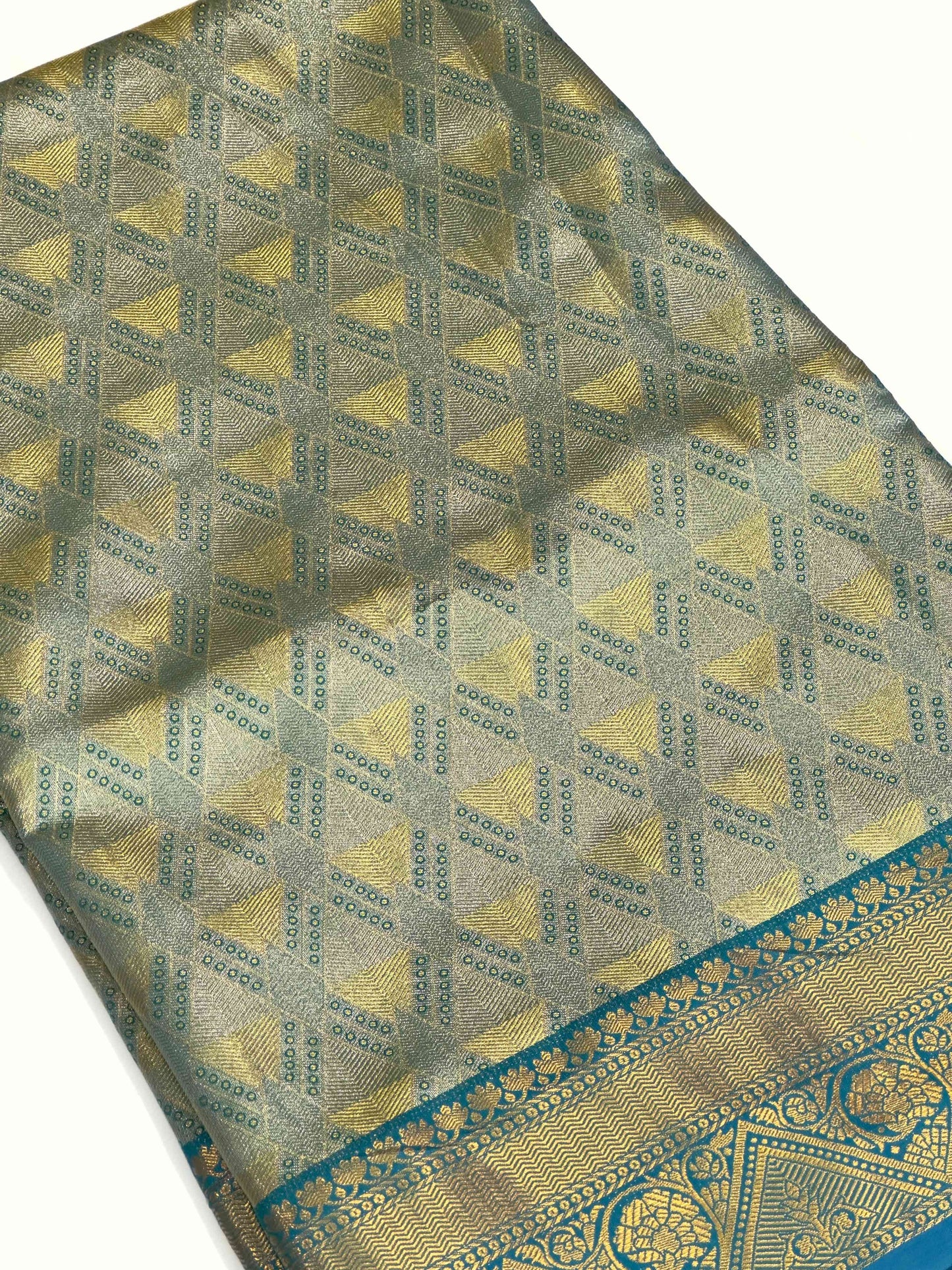 Rama Golden Geometrics With Floral Elegance Saree by My Store
