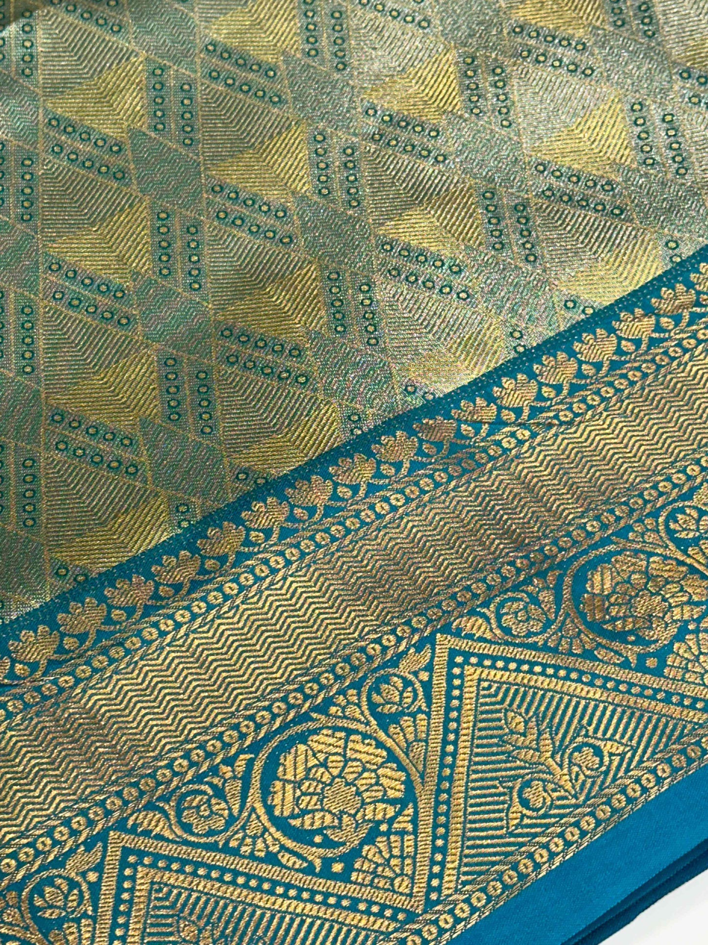 Rama Golden Geometrics With Floral Elegance Saree by My Store