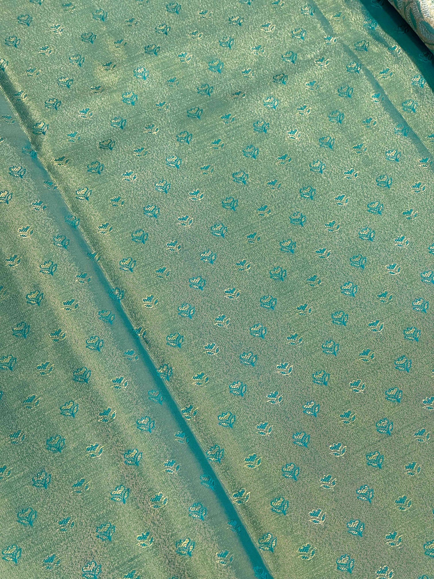 Gold Zari Floral Saree in Rama by My Store