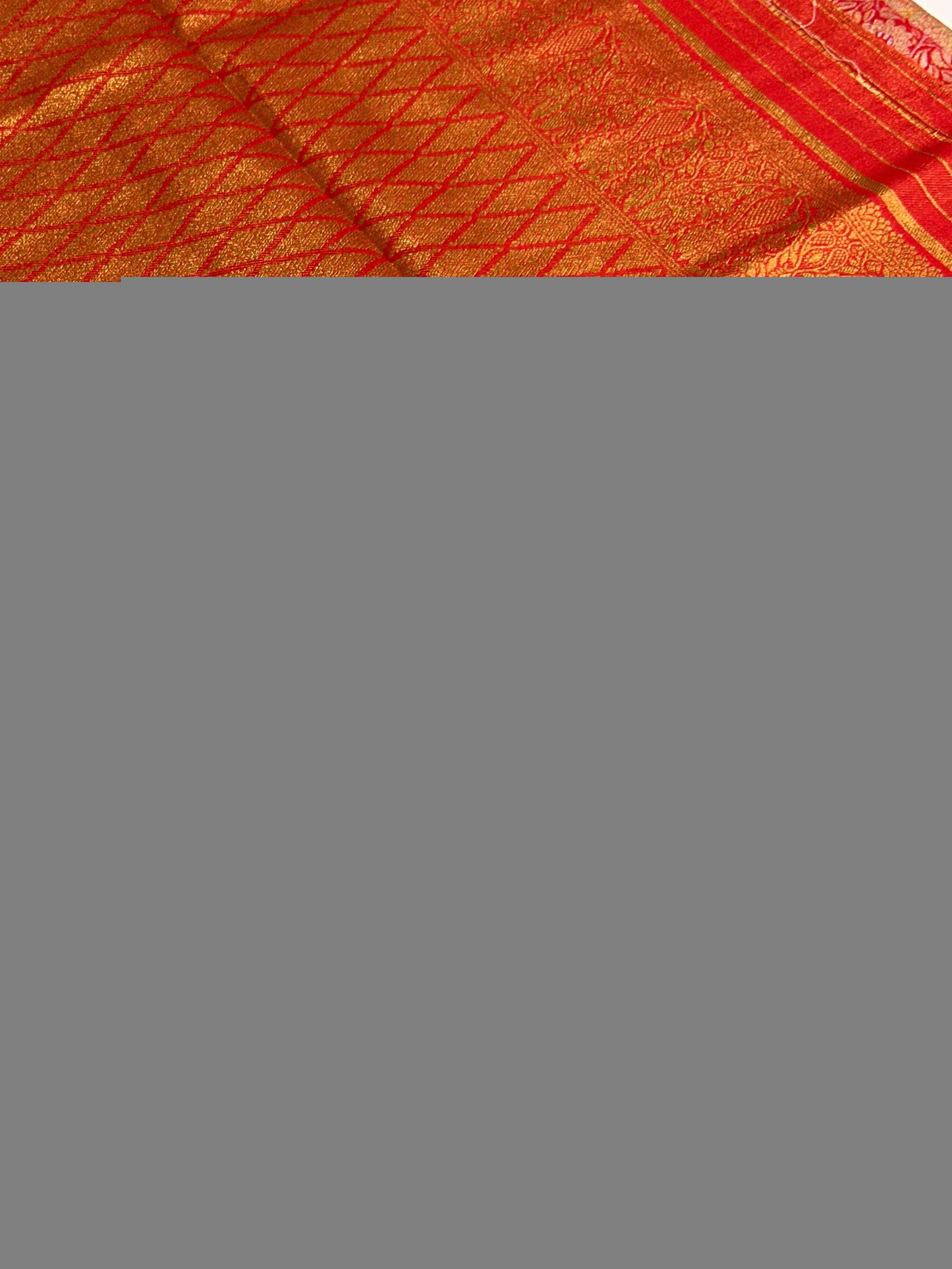 Gold Zari Floral Saree in Red by My Store