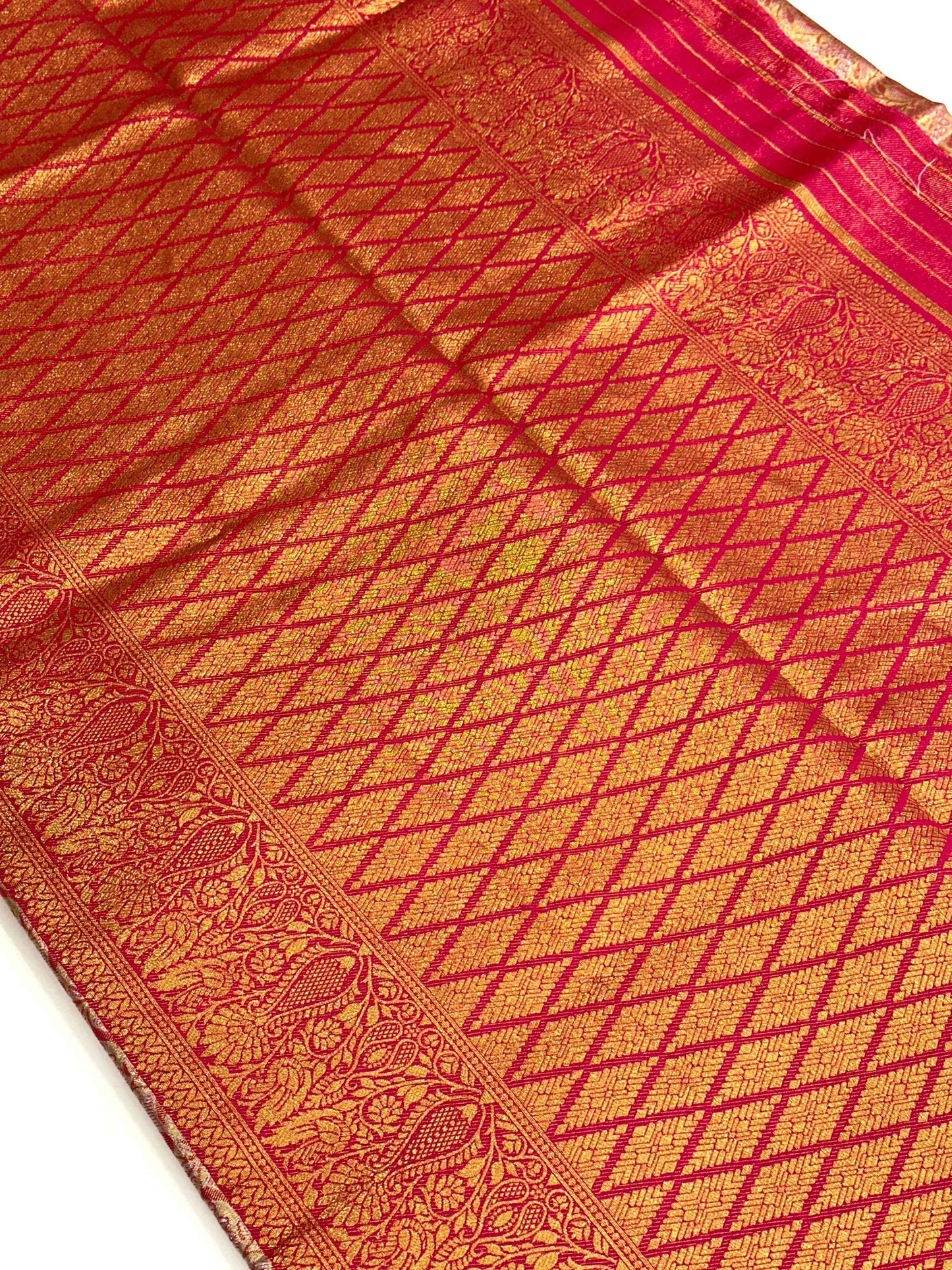 Gold Zari Floral Saree in Pink by My Store