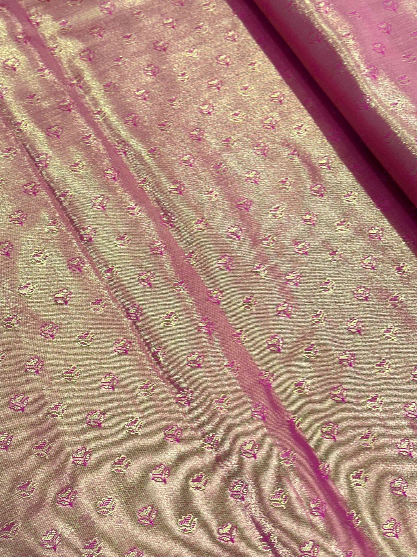 Gold Zari Floral Saree in Pink by My Store