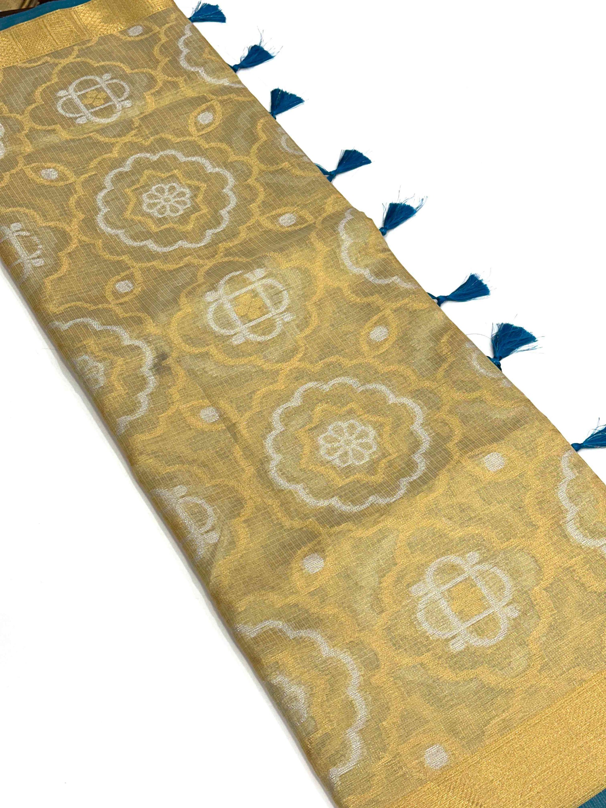 Minakari Floral Saree With Rama Tassels by My Store