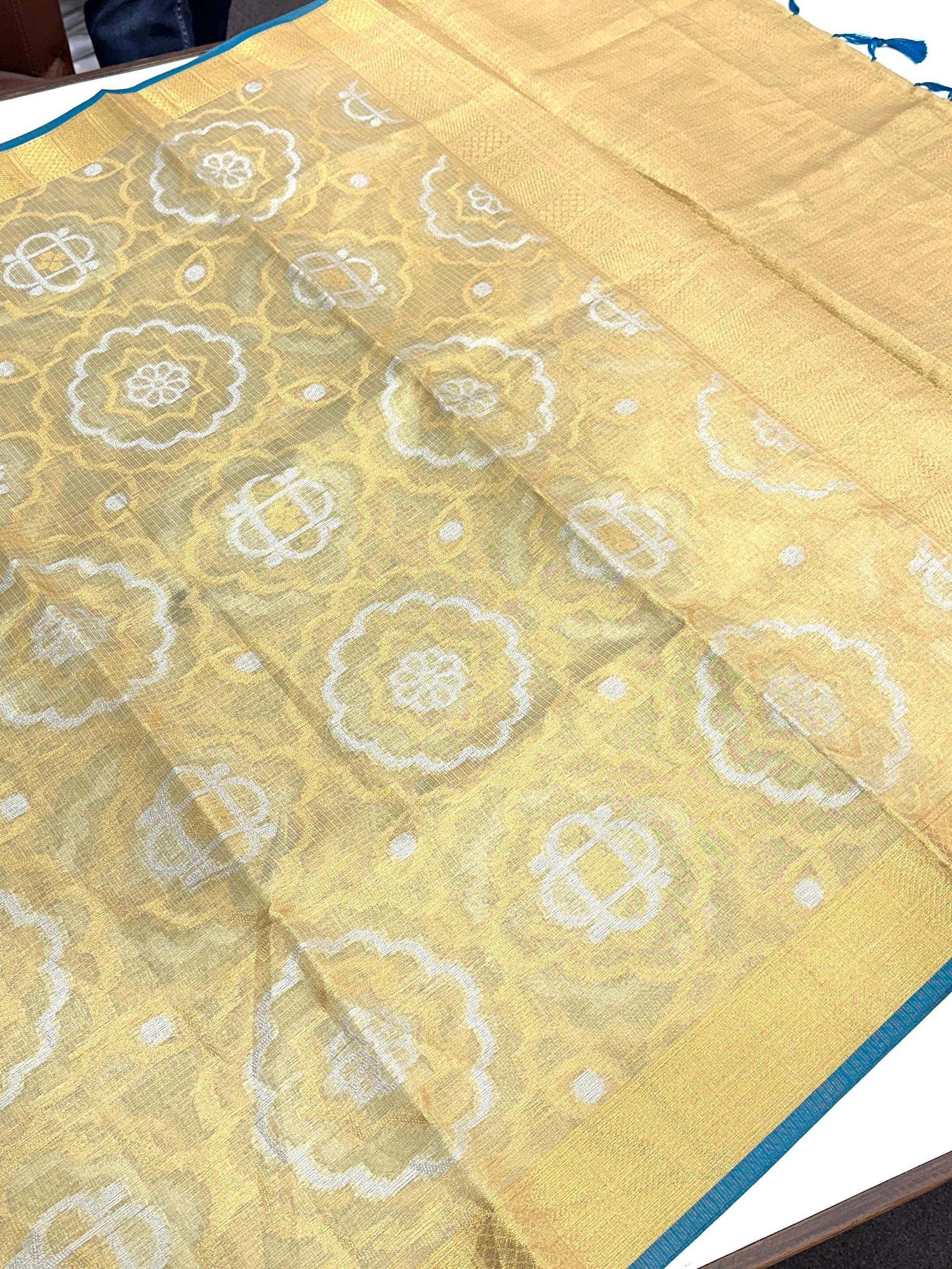 Minakari Floral Saree With Rama Tassels by My Store