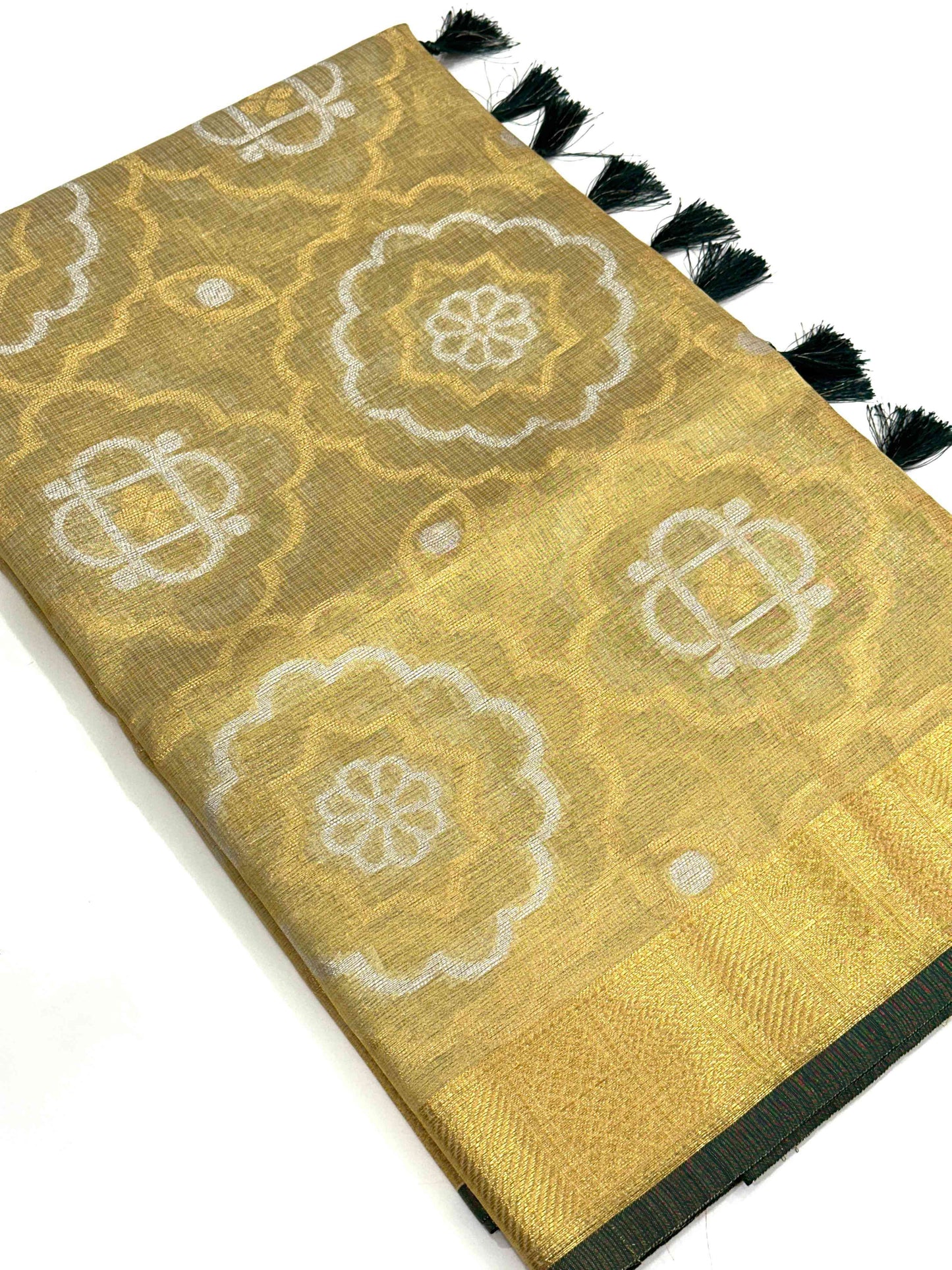 Minakari Floral Saree With Green Tassels by My Store