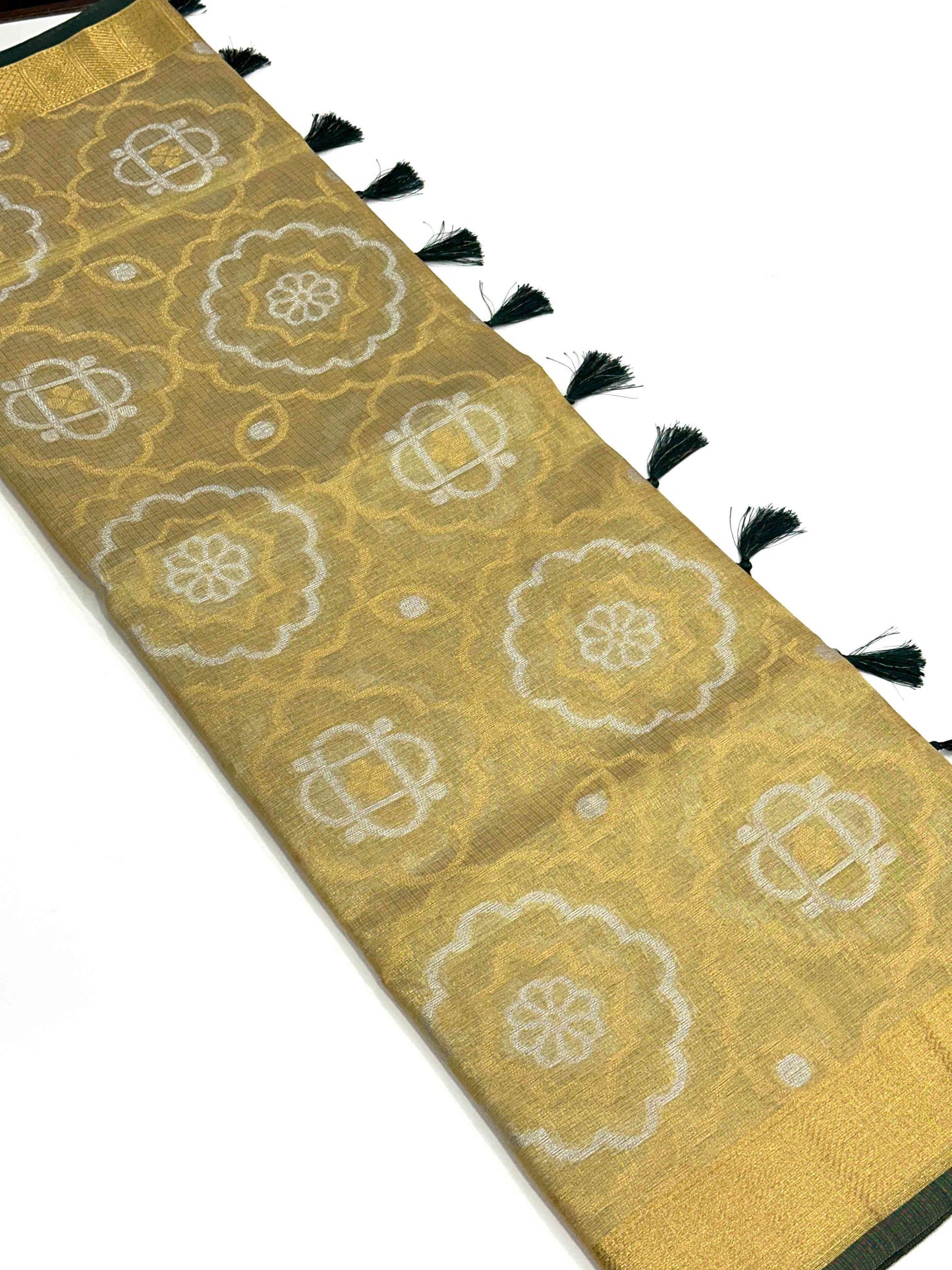 Minakari Floral Saree With Green Tassels by My Store