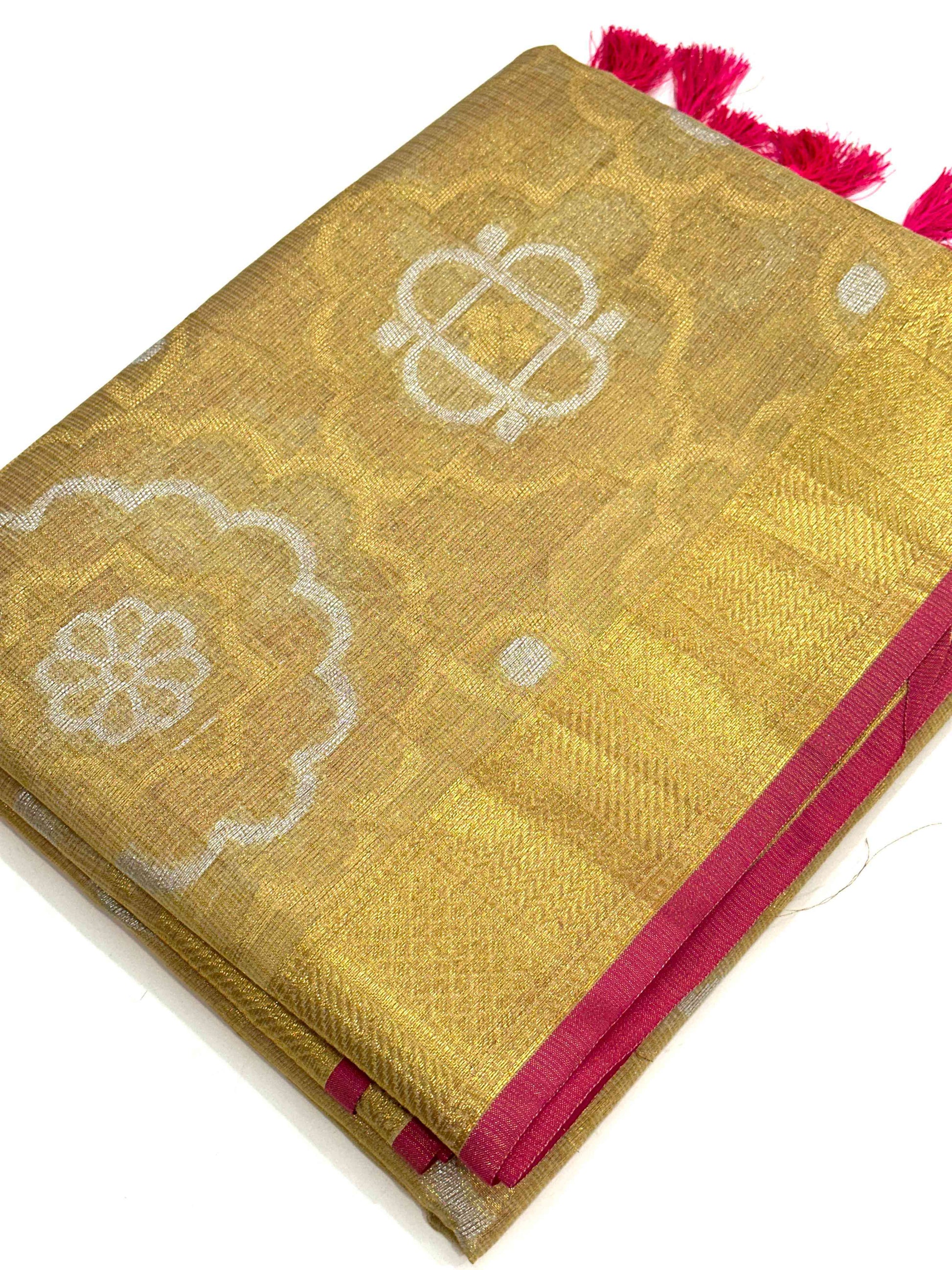 Minakari Floral Saree With Pink Tassels by My Store