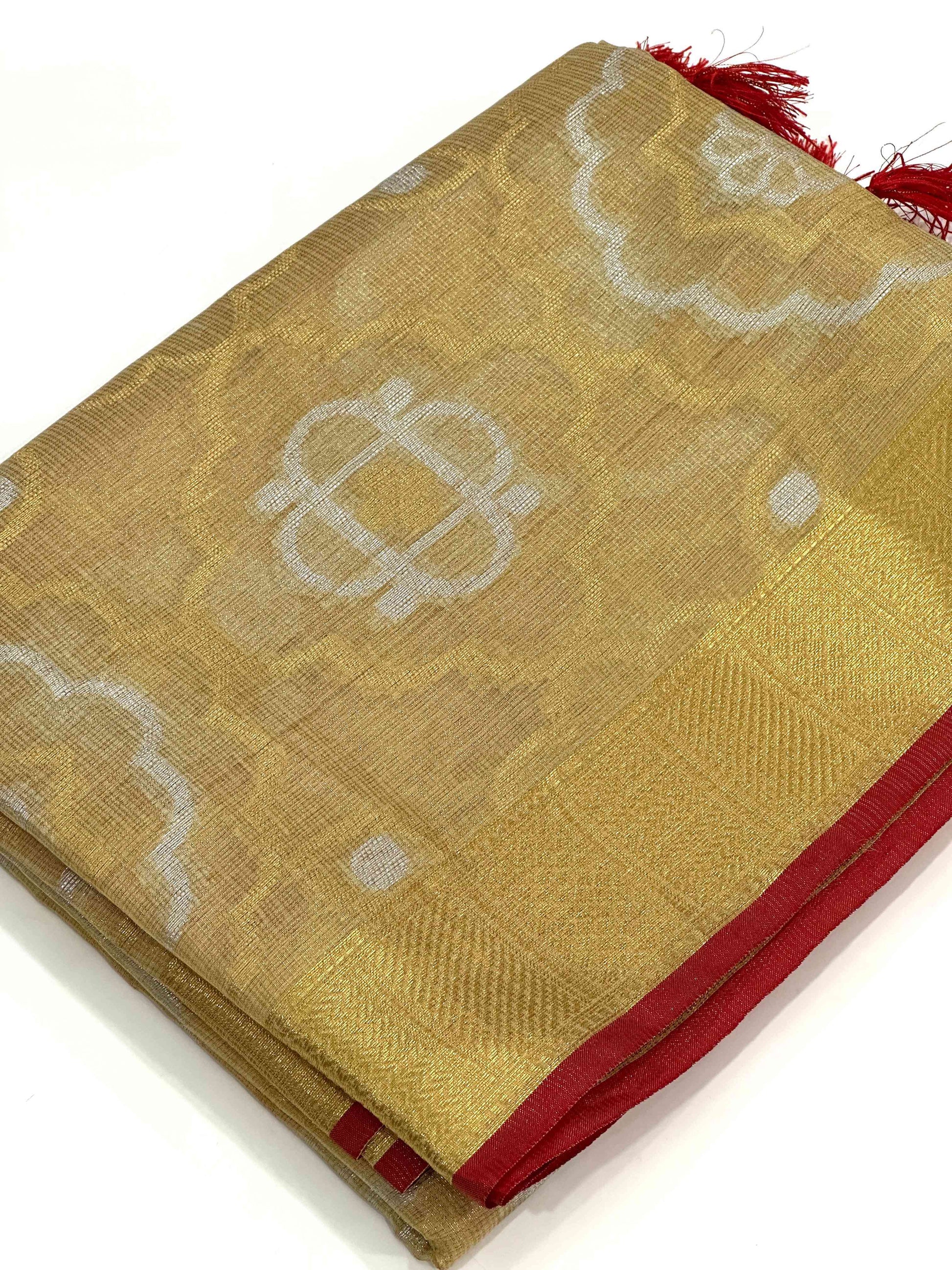 Minakari Floral Saree With Red Tassels by My Store