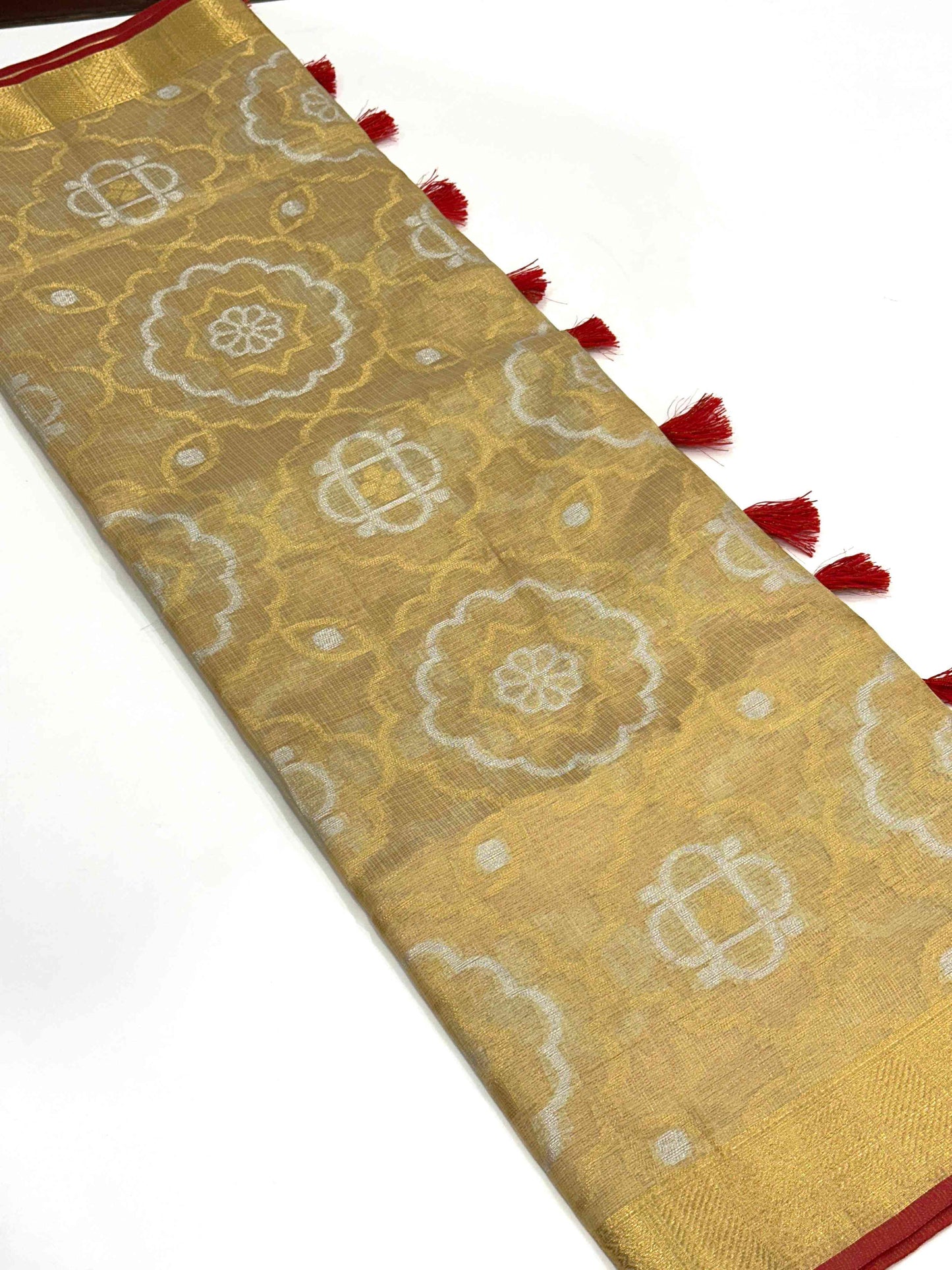 Minakari Floral Saree With Red Tassels by My Store