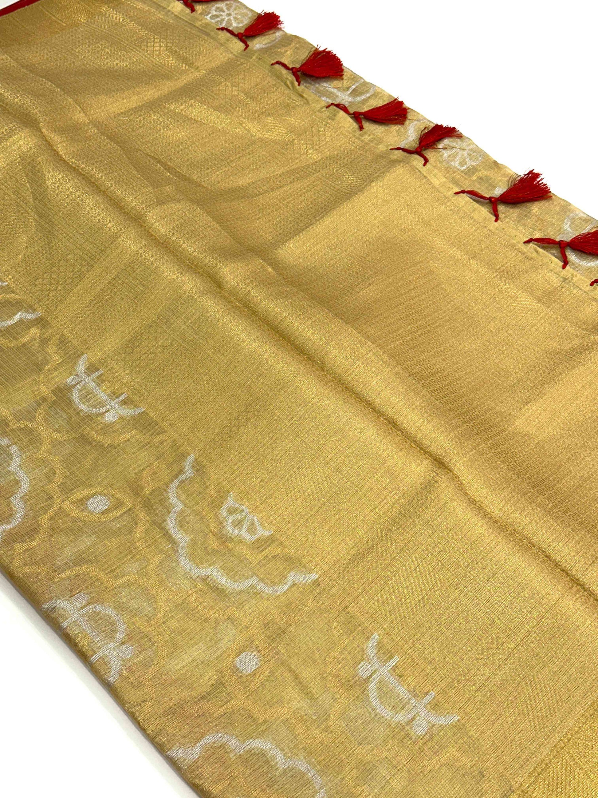 Minakari Floral Saree With Red Tassels by My Store