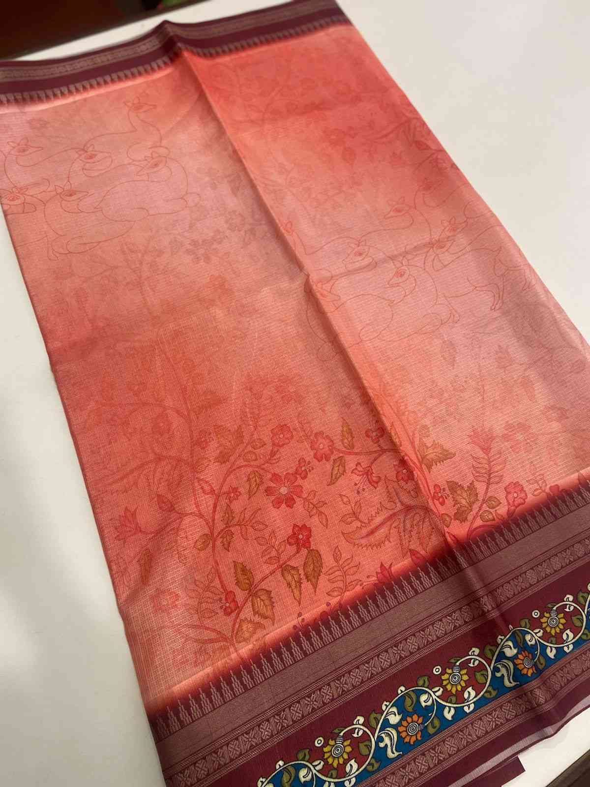 Rust Red Kota Satin Border Saree by My Store